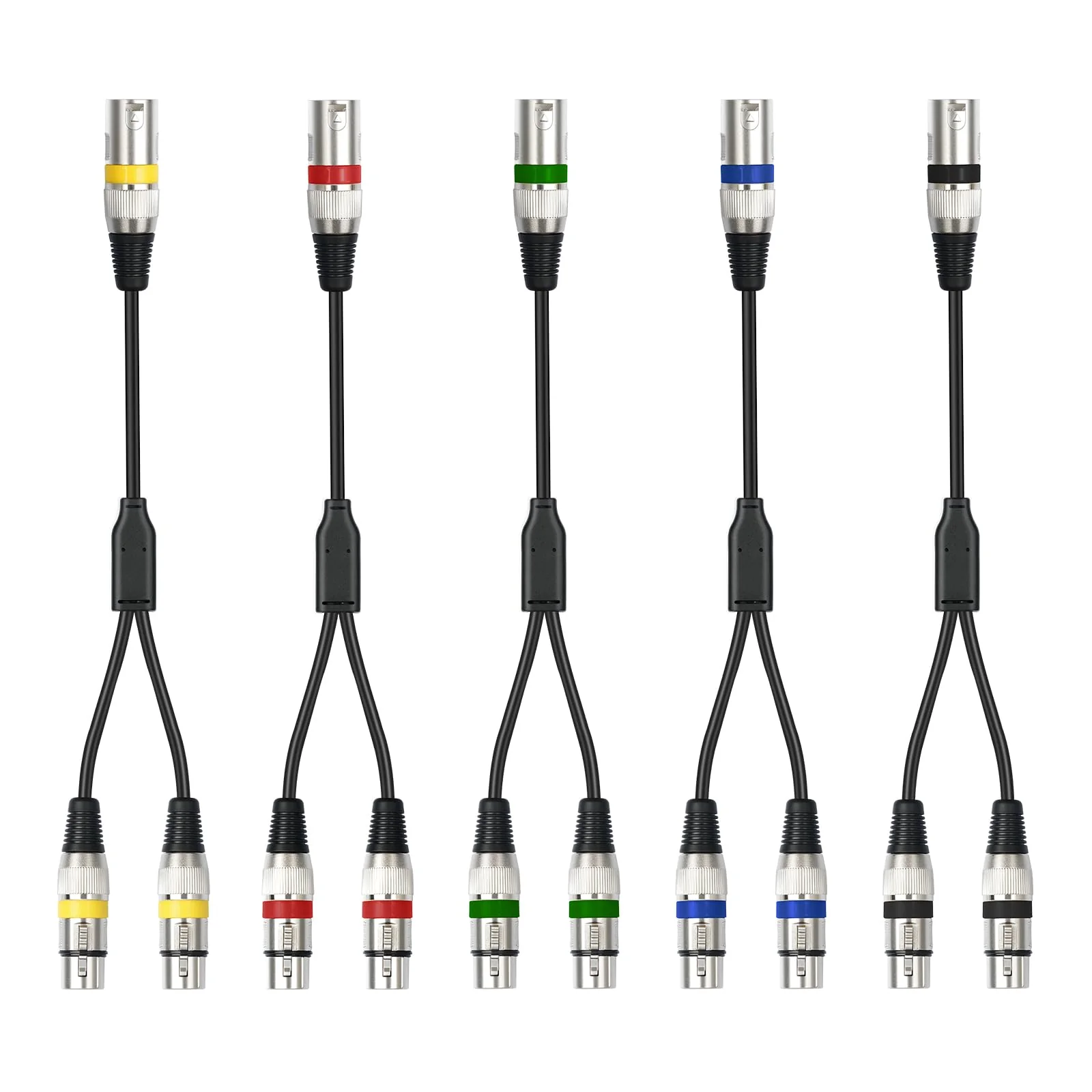 1.5Feet 3Pin XLR Male to 2 XLR Female Y Splitter 1 Male to 2 Female Audio Cable for Micphone Mixer Amplifier,5 Color(red,Green,Blue,Yellow,Black)-5 Pack 1 XLR M To 2 XLR F 1.5FT 5Pack