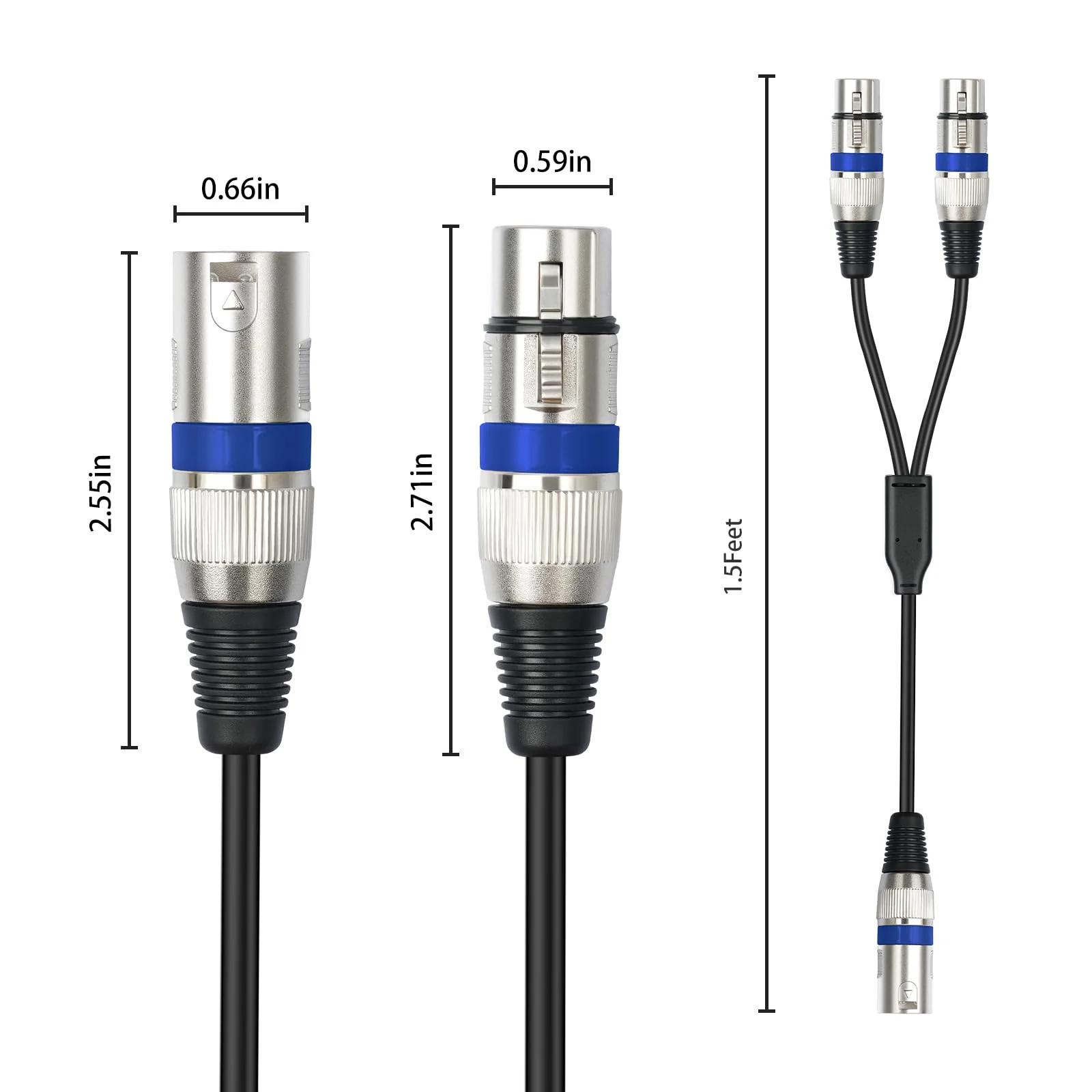 1.5Feet 3Pin XLR Male to 2 XLR Female Y Splitter 1 Male to 2 Female Audio Cable for Micphone Mixer Amplifier,5 Color(red,Green,Blue,Yellow,Black)-5 Pack 1 XLR M To 2 XLR F 1.5FT 5Pack - Image 4