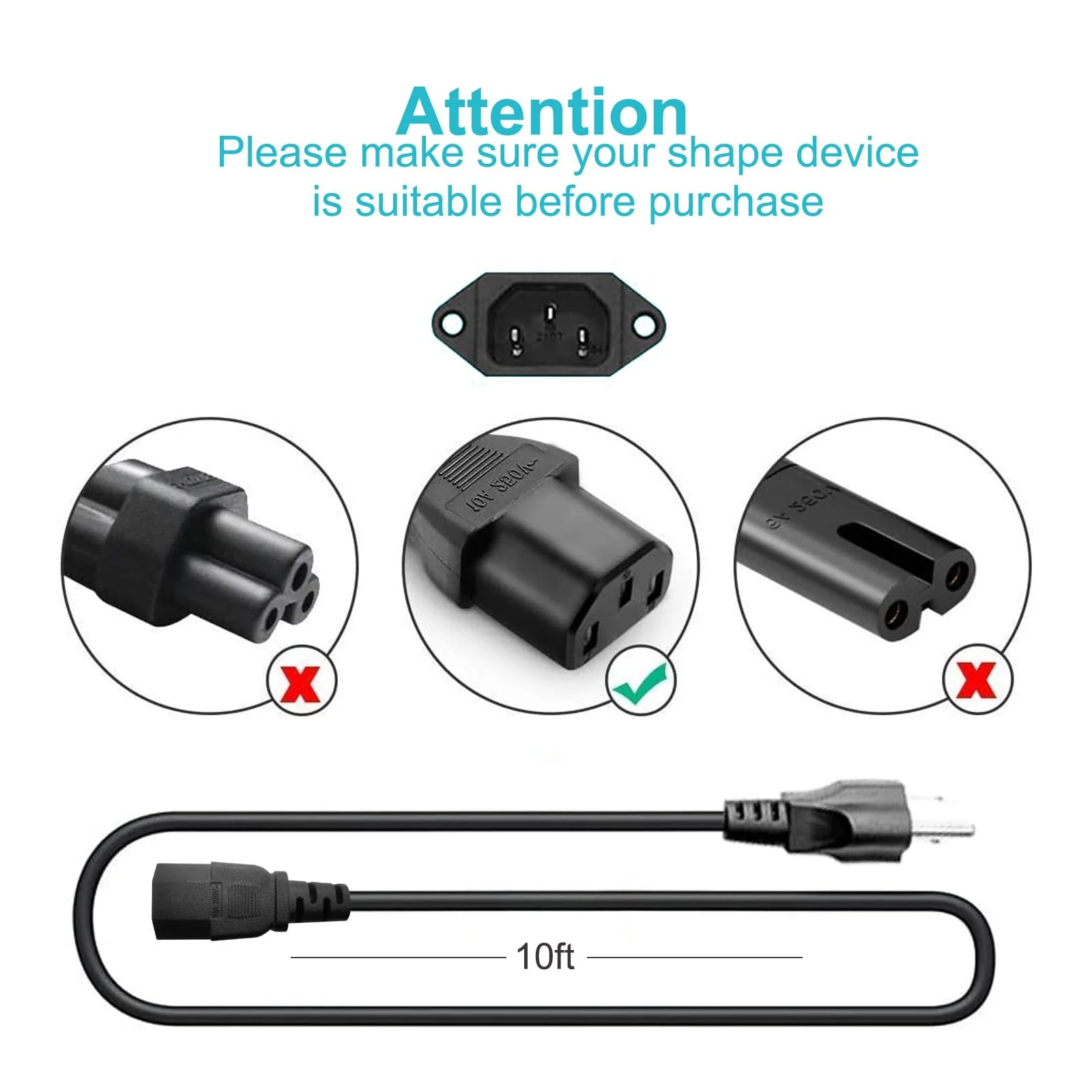 10Ft 3 Prong AC Power Cord TV Universal Treadmills Cable for Computer Monitor, Horizon Fitness Treadmills, Superfit, BowFlex, Sole E35 E55 F63 F80,Goplus 2 in 1 Folding Treadmill Charger Replacement 10FT - Image 2