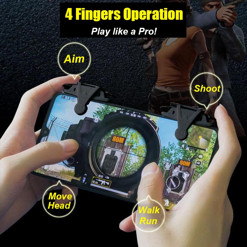 13 in 1 Cell Phone Game Controller for PUBG/Fortnite/Call of Duty Mobile, Mobile Phone L1R1 Triggers for iPhone and Android Phone w/ 9 pcs Mobile Game Finger Sleeve Gloves Black - Image 3