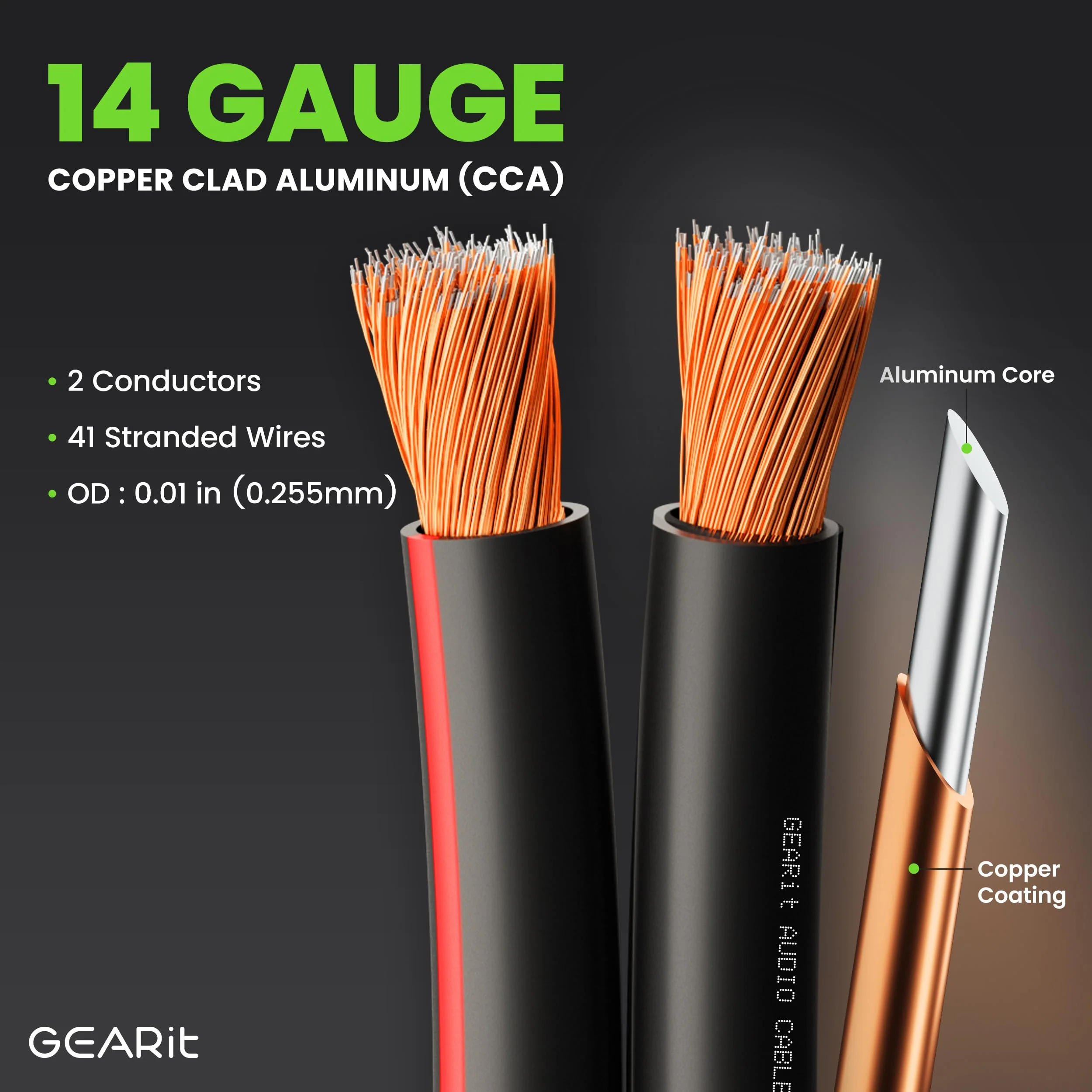 14AWG Speaker Wire, GearIT Pro Series 14 AWG Gauge Speaker Wire Cable (50 Feet / 15.24 Meters) Great Use for Home Theater Speakers and Car Speakers Black 50 Feet - Image 3