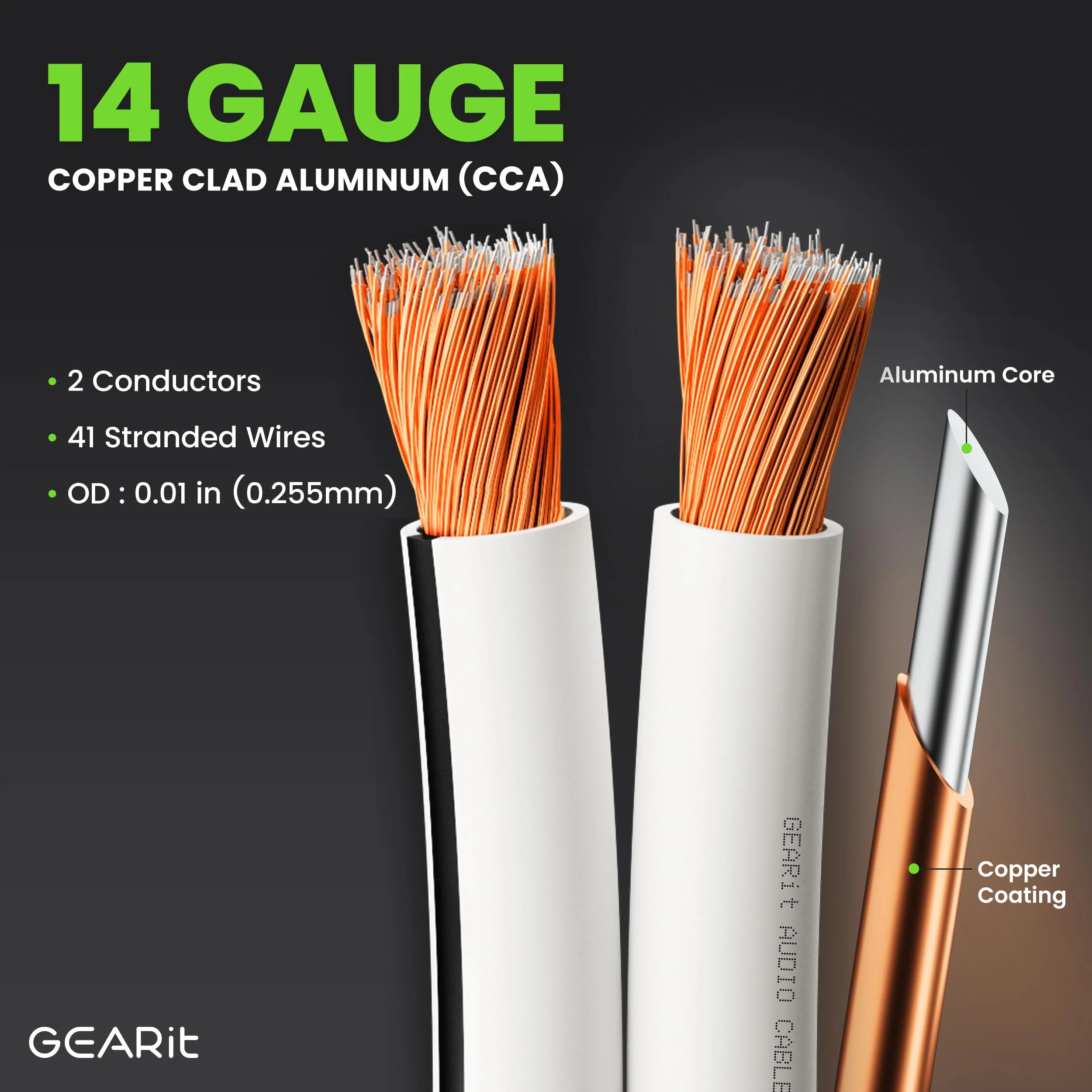 14AWG Speaker Wire, GearIT Pro Series 14 AWG Gauge Speaker Wire Cable (50 Feet / 15.24 Meters) Great Use for Home Theater Speakers and Car Speakers White 50 Feet - Image 3