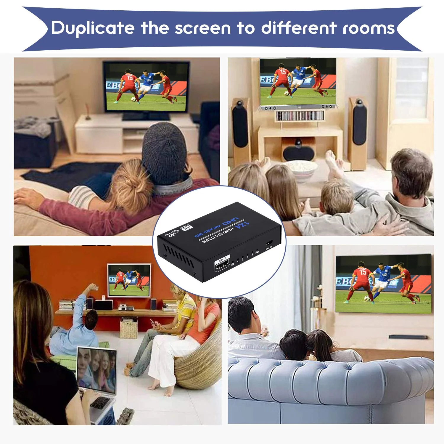 1x4 HDMI Splitter, 1 in 4 Out HDMI Splitter Audio Video Distributor Box Support 3D & 4K x 2K Compatible for HDTV, STB, DVD, PS3, Projector Etc - Image 7