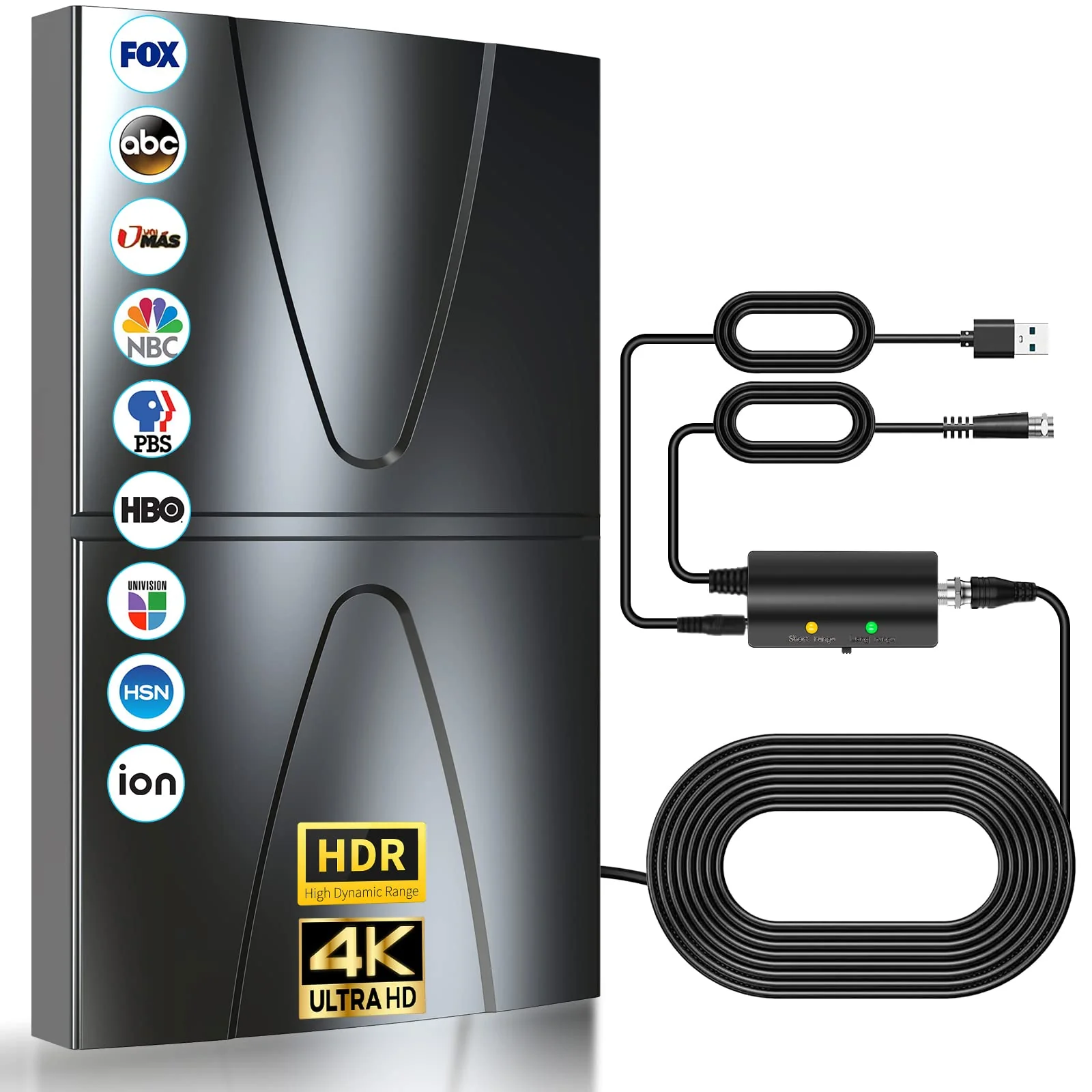 2025 Updated Strongest TV Antenna,1600 Miles Range Indoor/Outdoor Antenna for Smart TV and All Old TV's,360° Reception Digital TV Antenna for Local Channels-Thick Coax Cable and Amplifier HD012