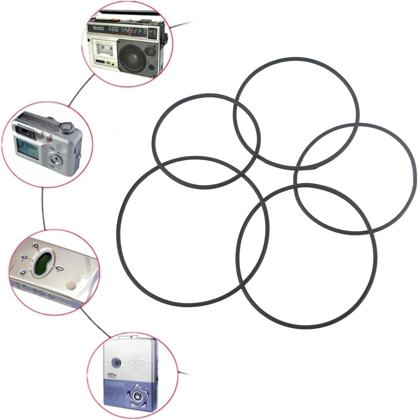 20Pcs Black Universal 1.5mm Cassette Tape Machine Belt Drives Belts Tape Machine Bands for Repair Maintenance Cassette Belt Replacement Round Tape Decks Stereo System Components CD and Tape Players - Image 4