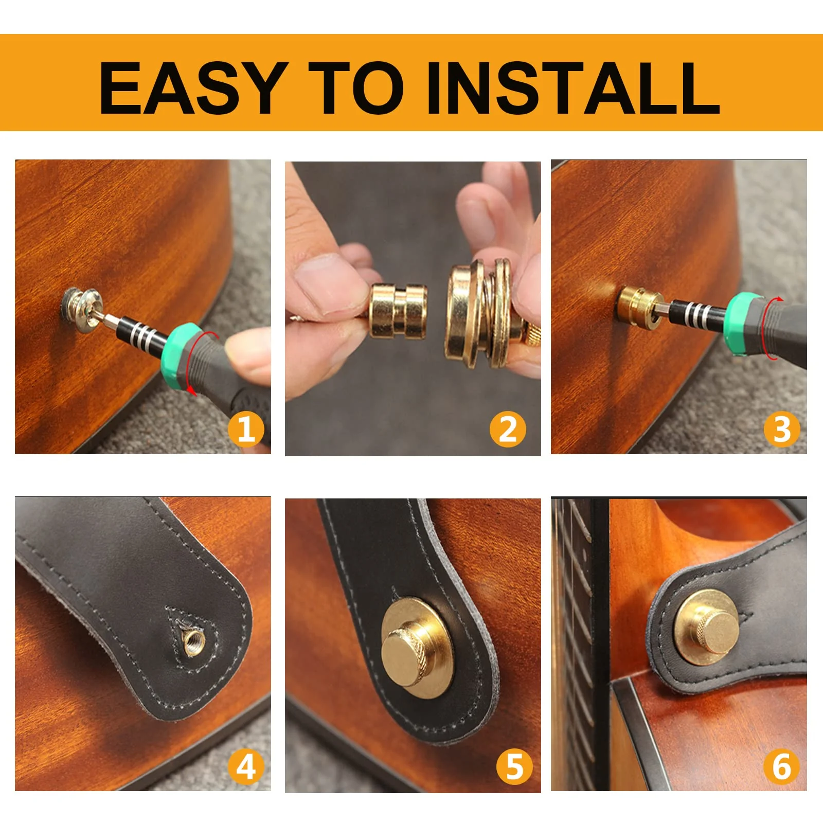 2PCS Guitar Strap Locks, Metal Heavy Duty Guitar Straplocks Replacement, Buttons Quick Release Security retainer System, Gold Strap lock Set for Classical Electric Guitar 2 Pieces - Image 5