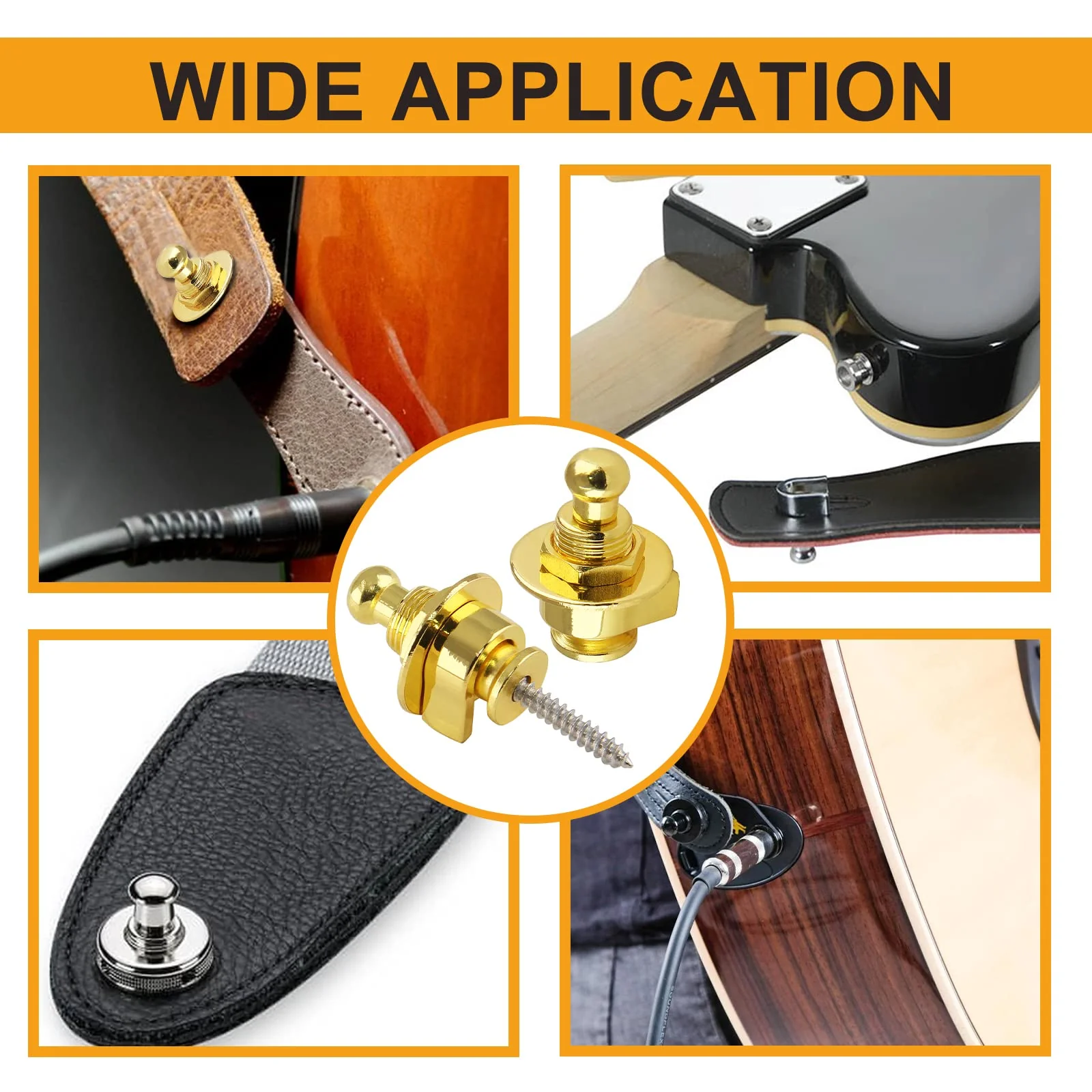 2PCS Guitar Strap Locks, Metal Heavy Duty Guitar Straplocks Replacement, Buttons Quick Release Security retainer System, Gold Strap lock Set for Classical Electric Guitar 2 Pieces - Image 7