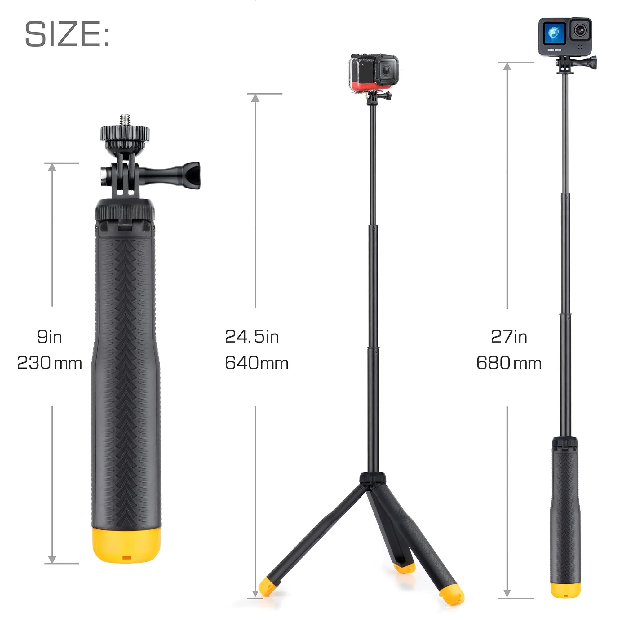 4-in-1 Floating Hand Grip Tripod Underwater Waterproof Selfie Stick Extendable Monopod for GoPro Hero 12 11 10 9 8 7 6 5 4,Insta360,Used as a Floating Tripod,Hand Grip,Selfie Stick,Tripod Stand Yellow - Image 2