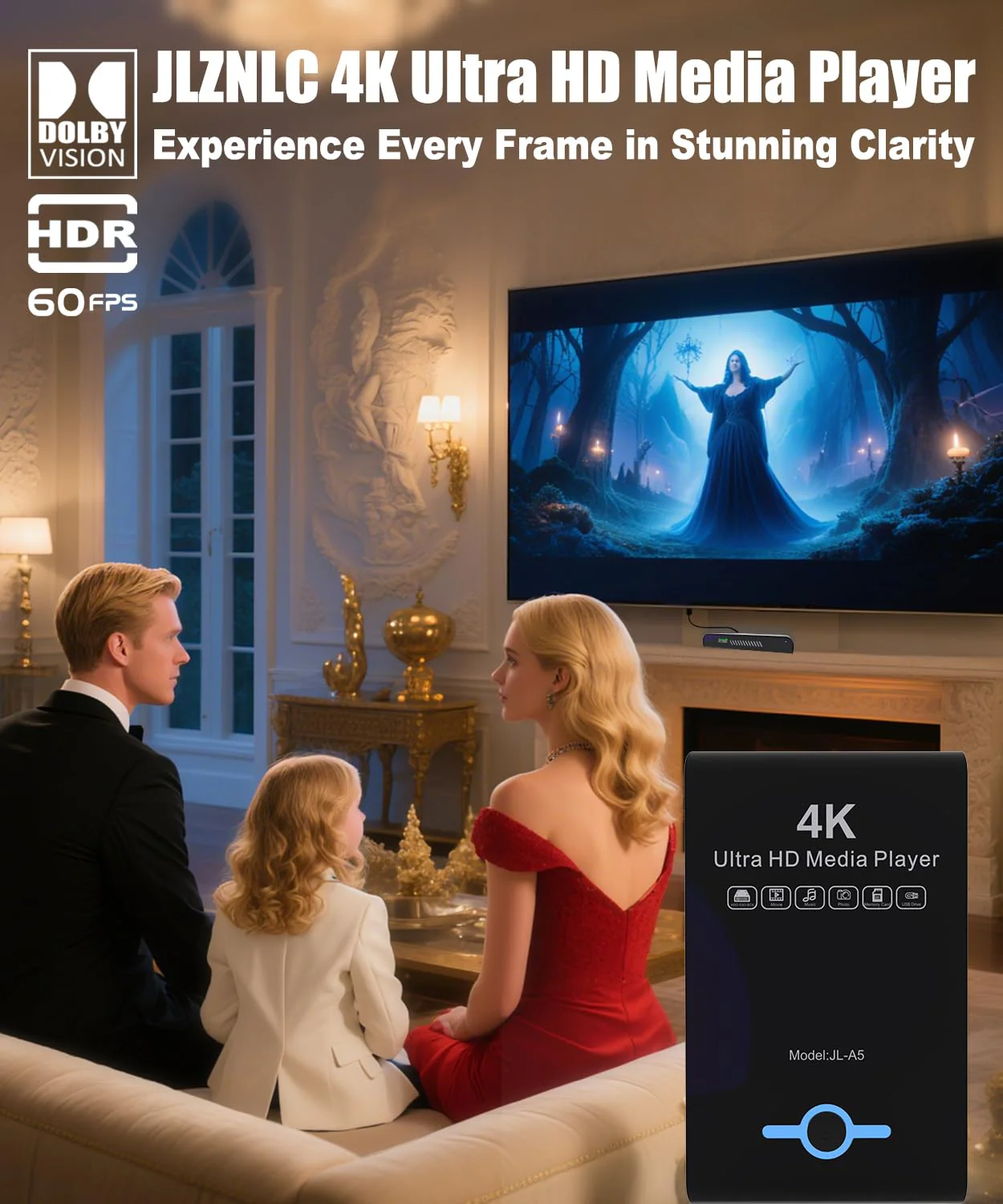 4K Ultra HD Media Player & HDD Enclosure 2-in-1,Digital Signage, Play H.265/HEVC H.264/AVC MP4 MKV Videos,MP3 Music,JPG Photos,Auto Playback and Resume,Supports HDDs,USB/SD Card,4k HDMI,Analog AV. Piano black - Image 2
