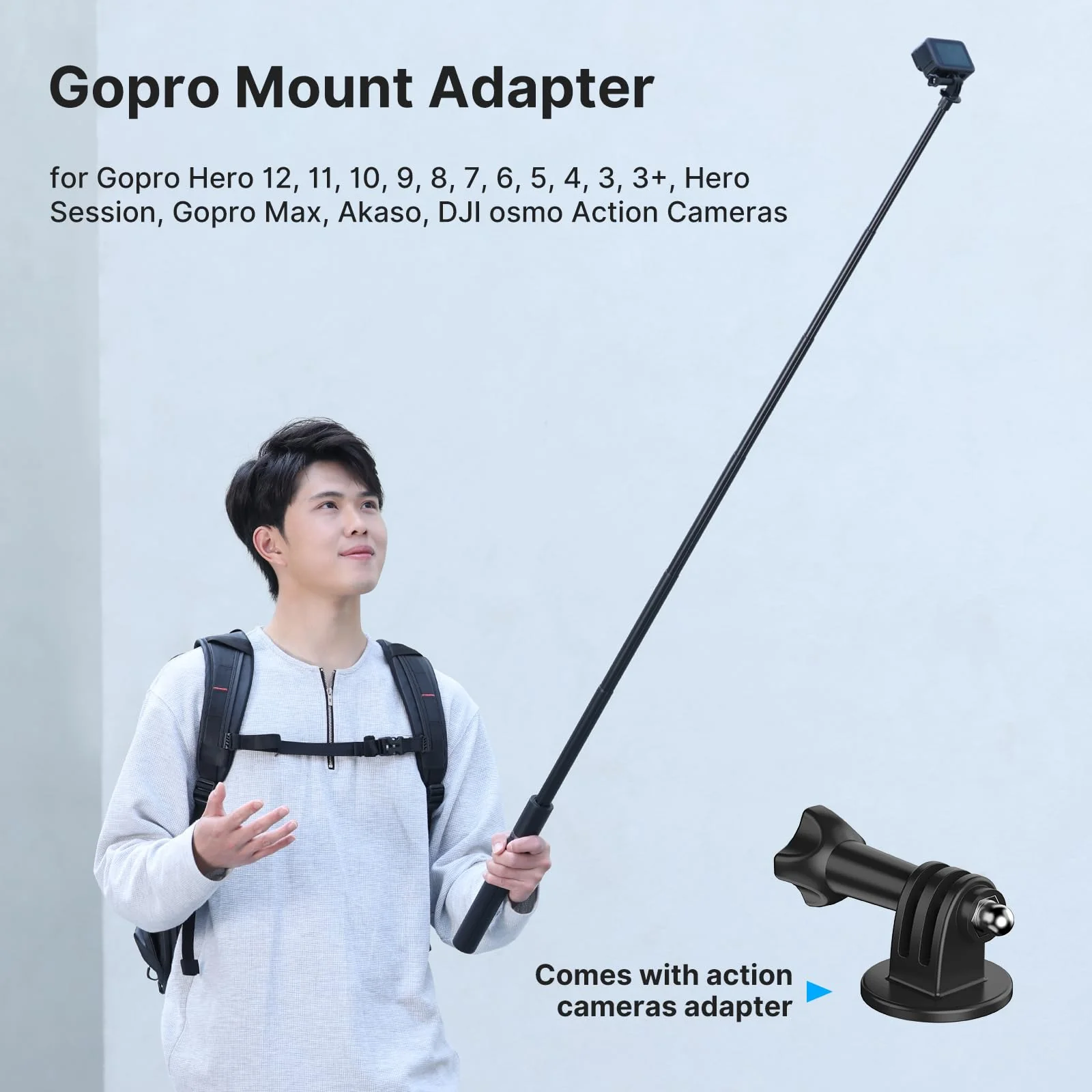 59in Invisible Selfie Stick Tripod for Insta360 X4/GO 3/X3/ONE RS/ONE X2/ONE X/GO 2/ONE R/ONE - ULANZI TT52 Extension Pole Selfie Stick Handle Grip Adjustable Waterproof for GoPro DJI and More - Image 6