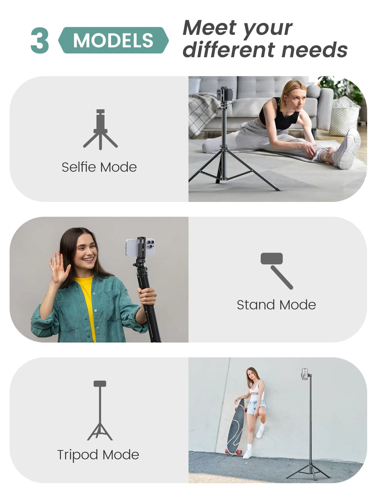 71'' Phone Tripod & Selfie Stick, Tripod for iPhone with Detachable Remote, Portable Phone Tripod Stand for Video Recording, Travel Tripod for Cell Phone, Compatible with Smartphones, DSLR - Image 2