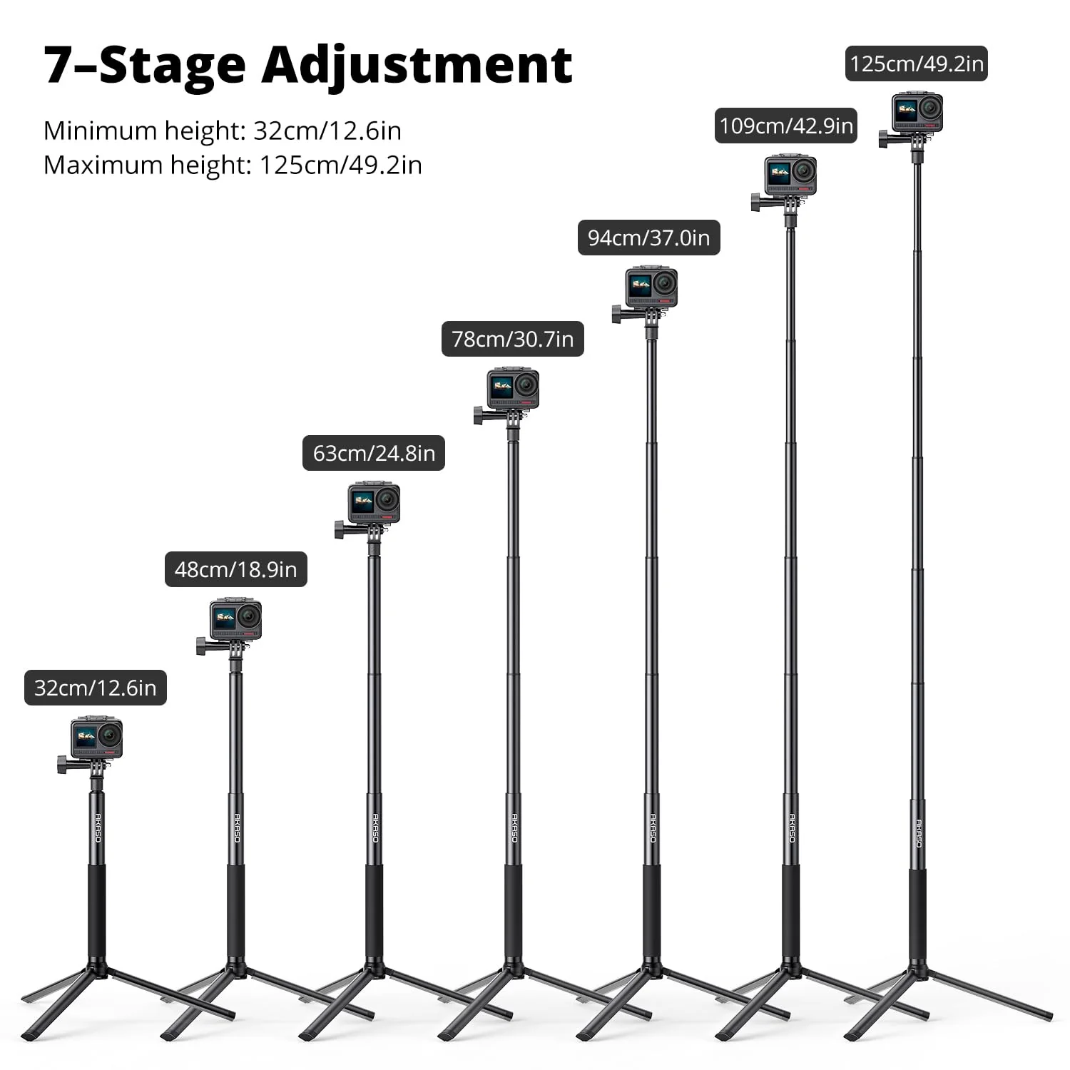 AKASO 1.2M Extendable Selfie Stick and a Tripod Stand Action Camera Accessories Compatible with AKASO EK7000/Brave 4/Brave 7 LE/Brave 7/V50X/V50 Elite/GoPro Hero 12/11/10/9/8/7/Max/DJI Osmo Action (120cm) Selfie Stick Tripod - Image 2