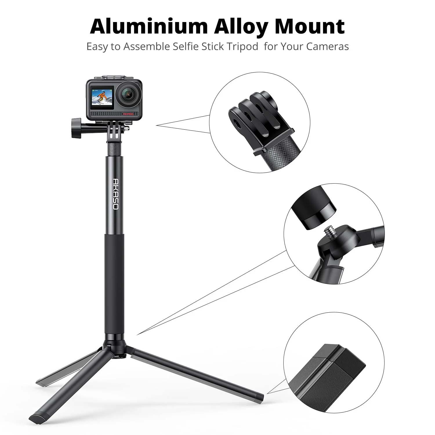 AKASO 1.2M Extendable Selfie Stick and a Tripod Stand Action Camera Accessories Compatible with AKASO EK7000/Brave 4/Brave 7 LE/Brave 7/V50X/V50 Elite/GoPro Hero 12/11/10/9/8/7/Max/DJI Osmo Action (120cm) Selfie Stick Tripod - Image 5