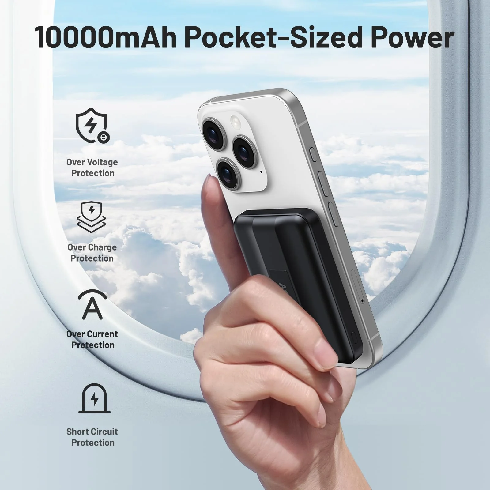 AOGUERBE for Magsafe Battery Pack, 10000mAh Magnetic Power Bank with (22.5W) USB-C Fast Charging, Wireless Mag-Safe Portable Charger with LED Display & Foldable Stand for iPhone 16/15/14/13/12 Series Black - Image 6
