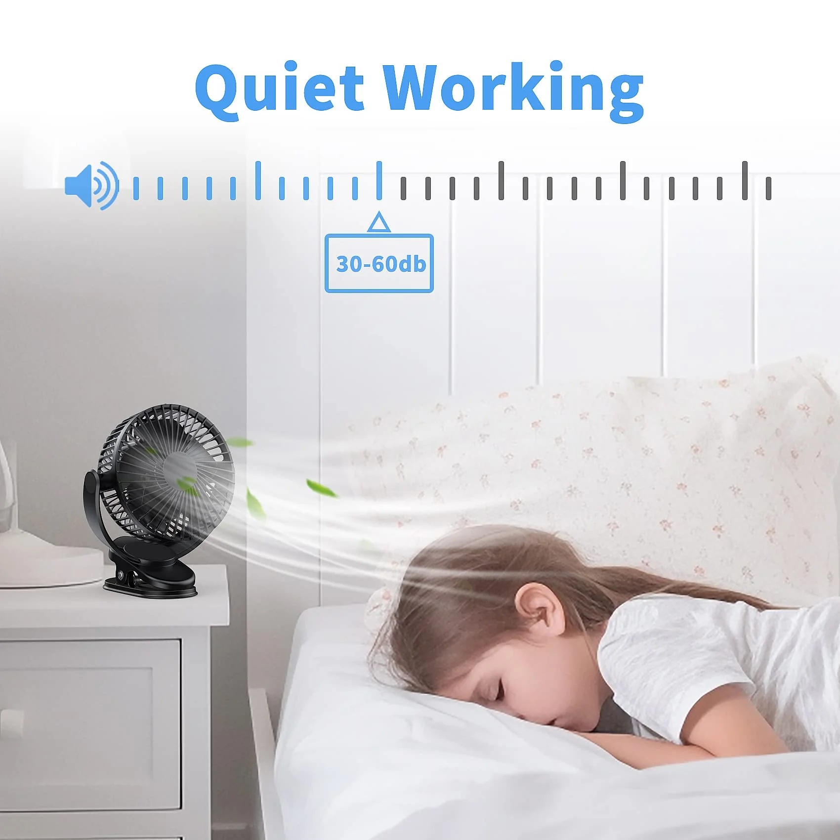 ATEngeus USB Fan, Rechargeable Portable Fan, Clip on Fan, Battery Operated Fan, 3 Speeds, 5000mAh USB Desk Fan, 720°Rotation, Sturdy Clamp for home, Camping, Treadmill and car TF-28D - Image 4