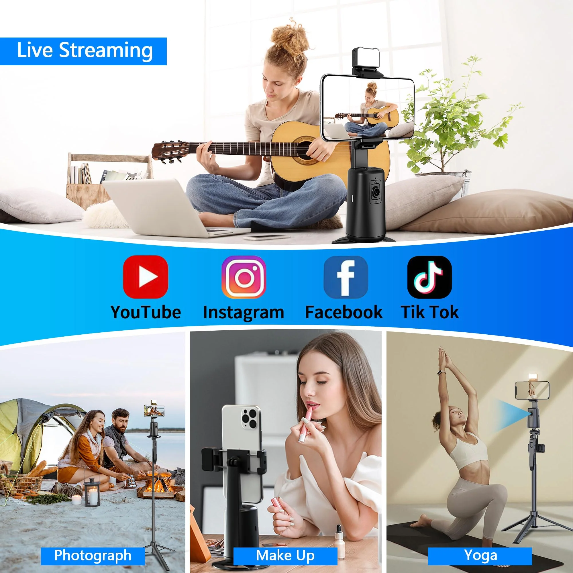 Auto Face Tracking Tripod 360° Rotation, 67" Tripod for iPhone Selfie Stick,Phone Tripod Stand Holder with Remote Gesture Control,No App, for Live Video Tiktok Live Vlog Streaming Video LY-US-A200+55S - Image 4