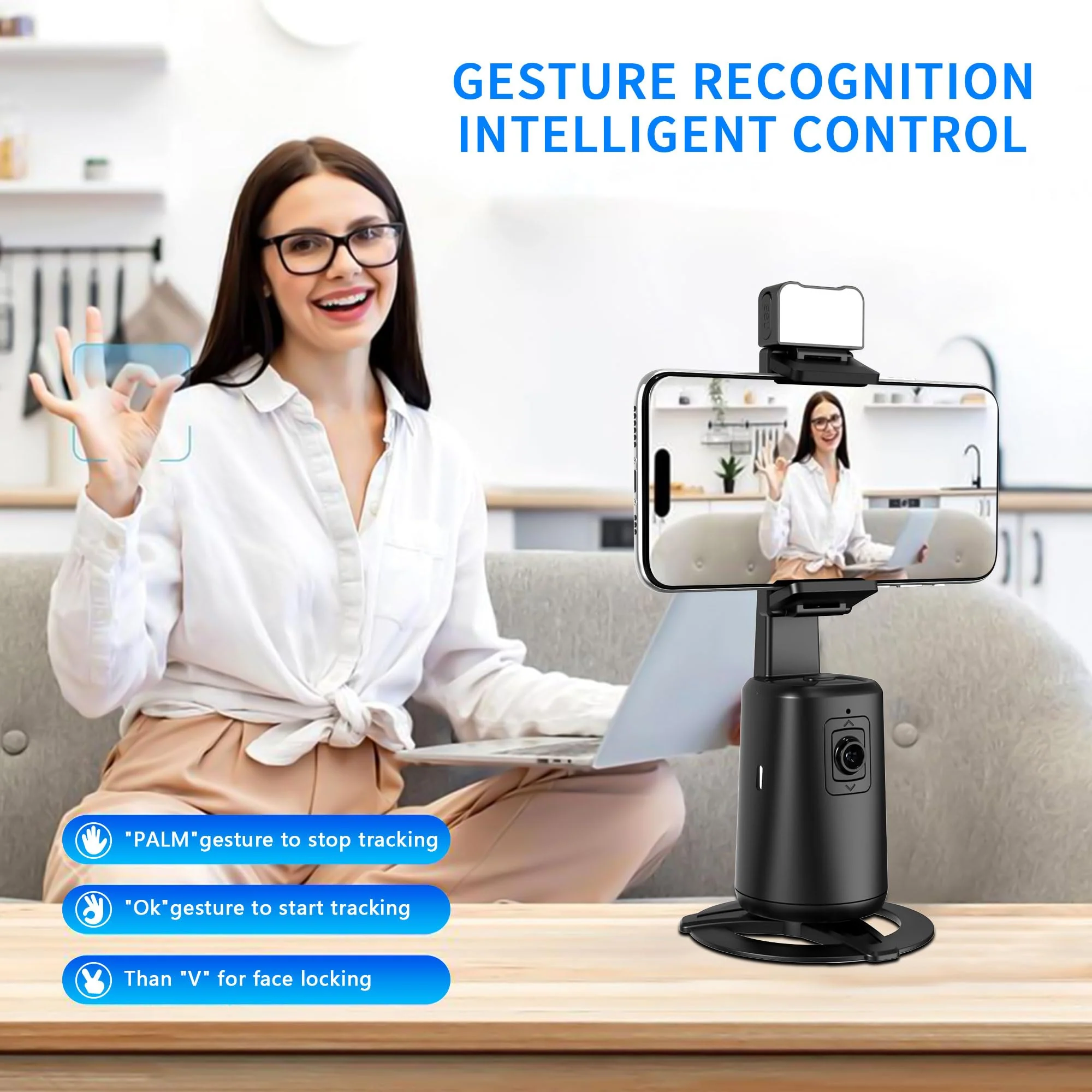 Auto Face Tracking Tripod 360° Rotation, 67" Tripod for iPhone Selfie Stick,Phone Tripod Stand Holder with Remote Gesture Control,No App, for Live Video Tiktok Live Vlog Streaming Video LY-US-A200+55S - Image 5