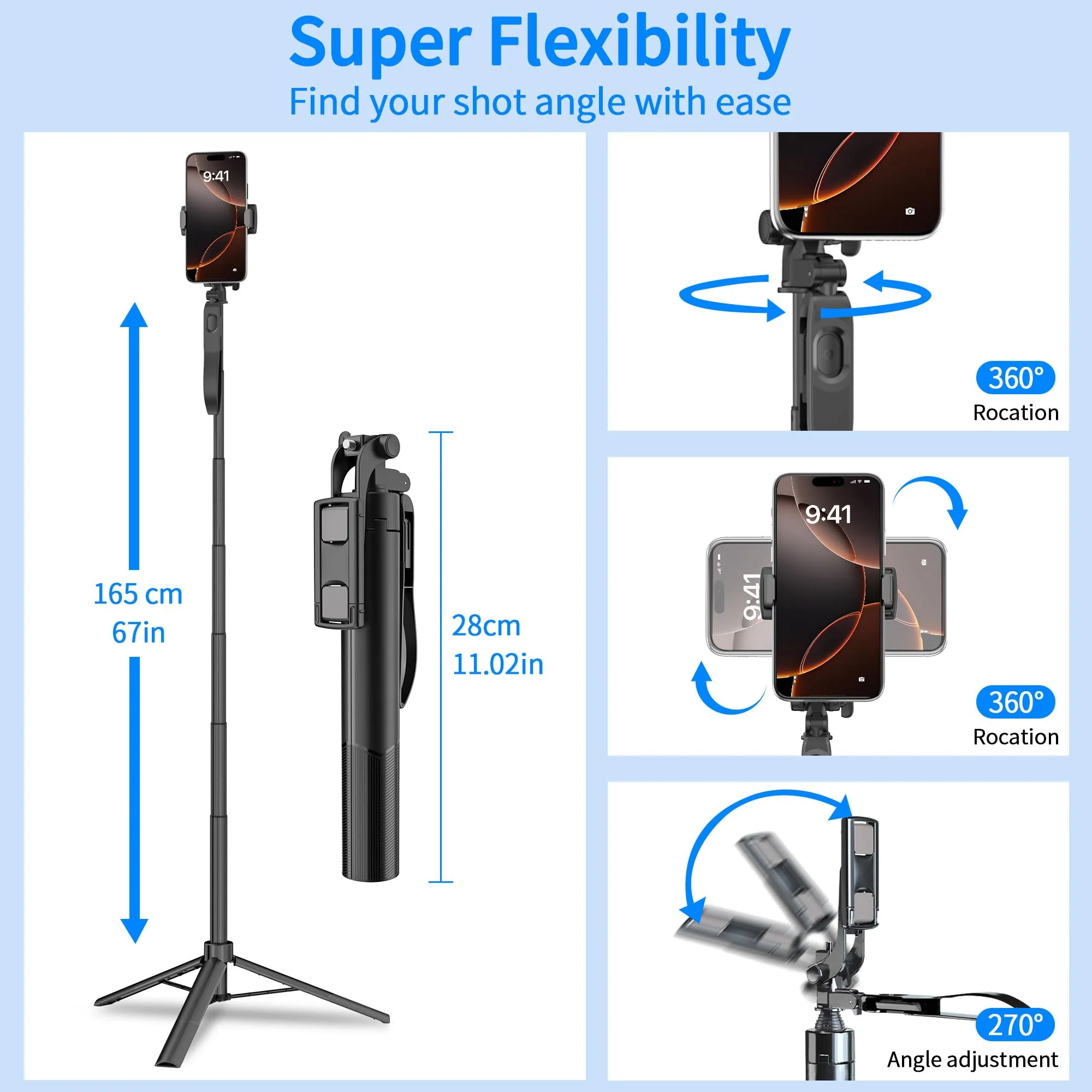 Auto Face Tracking Tripod 360° Rotation, 67" Tripod for iPhone Selfie Stick,Phone Tripod Stand Holder with Remote Gesture Control,No App, for Live Video Tiktok Live Vlog Streaming Video LY-US-A200+55S - Image 7