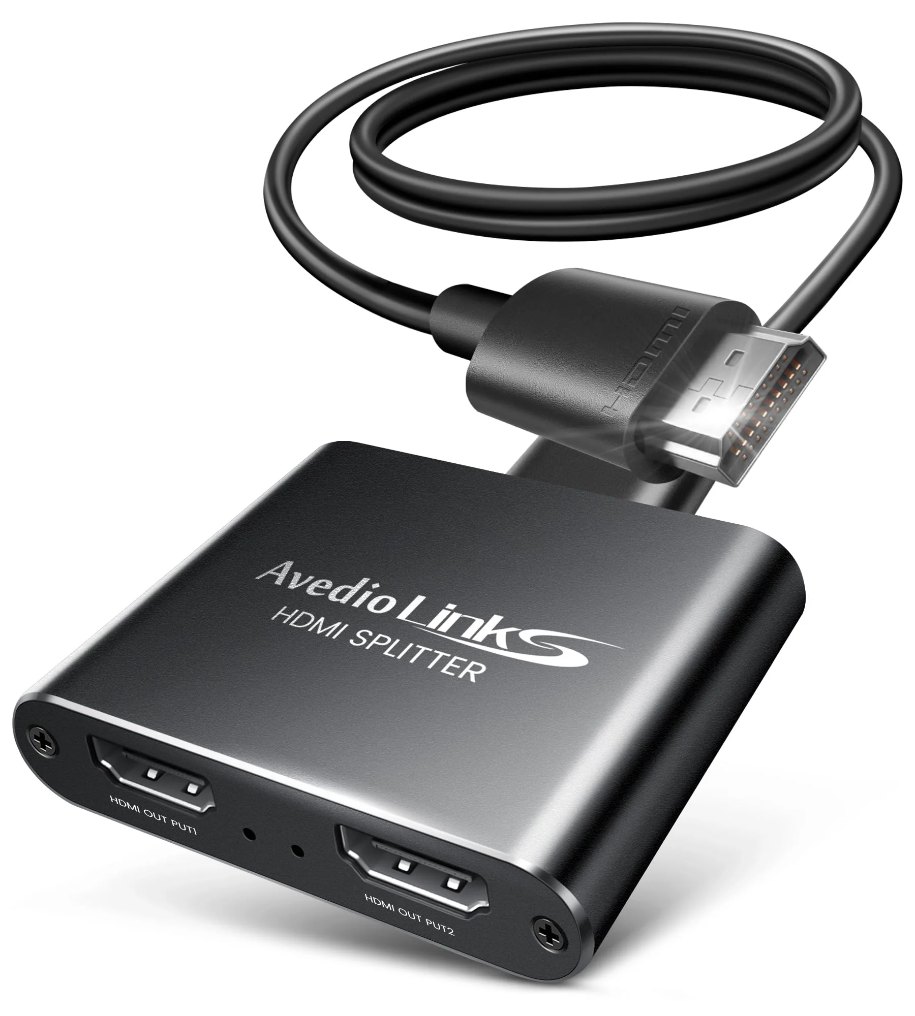 avedio links HDMI Splitter 1 in 2 Out 4K@60Hz [with 4 ft HDMI Cable], Aluminum Alloy 4K HDMI Splitter for 2 Same Screen, 1x2 HDMI 2.0 Splitter Mirror Only, Support Full HD 1080P 3D HDCP 1.4(Black) Black