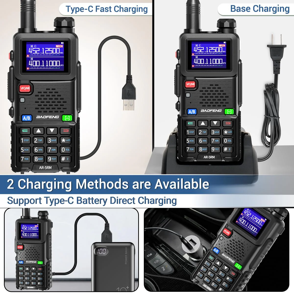 BAOFENG 5RM Ham Radio 10W High Power Long Range Handheld AR-5RM Two Way Radio NOAA Weather Receiver Rechargeable Walkie Talkies Copy Frequency NOAA 999CH with USB Charging 771 Antenna - Image 4