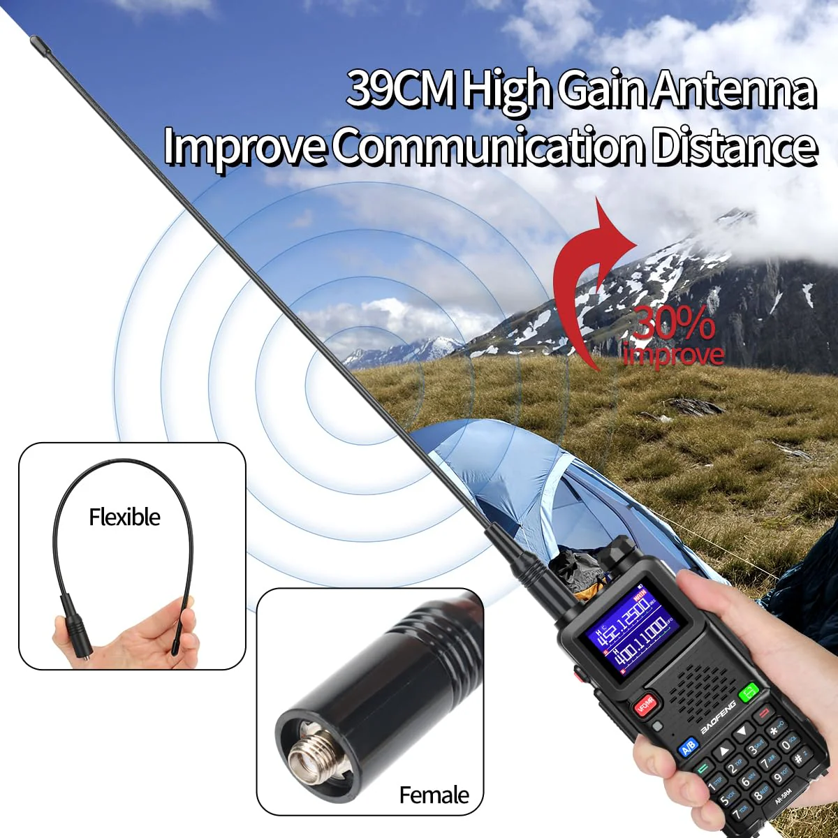 BAOFENG 5RM Ham Radio 10W High Power Long Range Handheld AR-5RM Two Way Radio NOAA Weather Receiver Rechargeable Walkie Talkies Copy Frequency NOAA 999CH with USB Charging 771 Antenna - Image 7