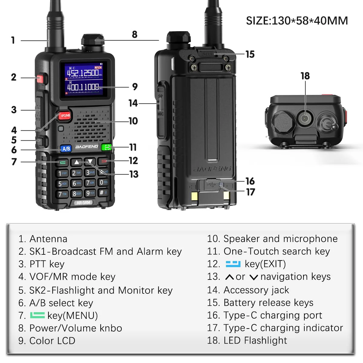 BAOFENG Radio 5RM Ham Radio10W Long Range Handheld AR-5RM Two Way Radio NOAA Weather Receiver Rechargeable Walkie Talkies Longe Range Copy Frequency 999CH with Type C Charging 2500mAh Battery - Image 9