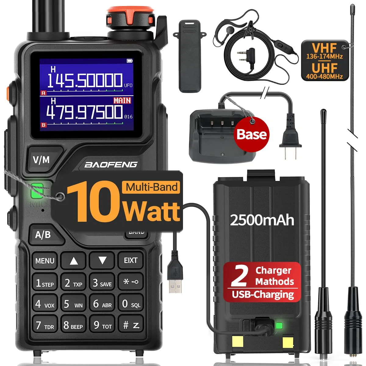 BAOFENG Radio K5PLUS Ham Radio Handheld UV-K5 Walkie Talkies Long Range Two Way Radio,GMRS Radio with Copy Frequency,AM,USB-C Charging for Hunting Survival Gear