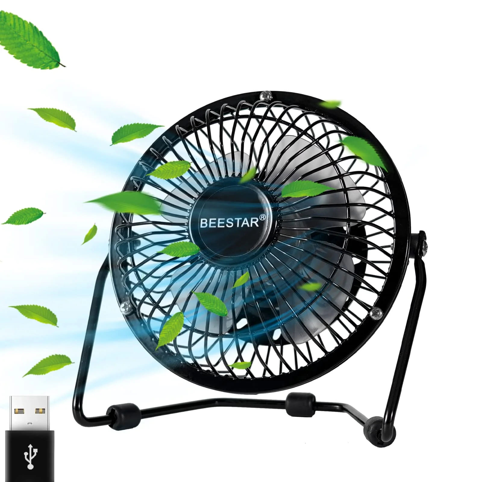 BEESTAR 4 Inch Mini Fan with Metal Construction,Powerful USB Powered,360° Rotation desk Personal Cooling Usb fans small quiet for Home Office Bedroom Black