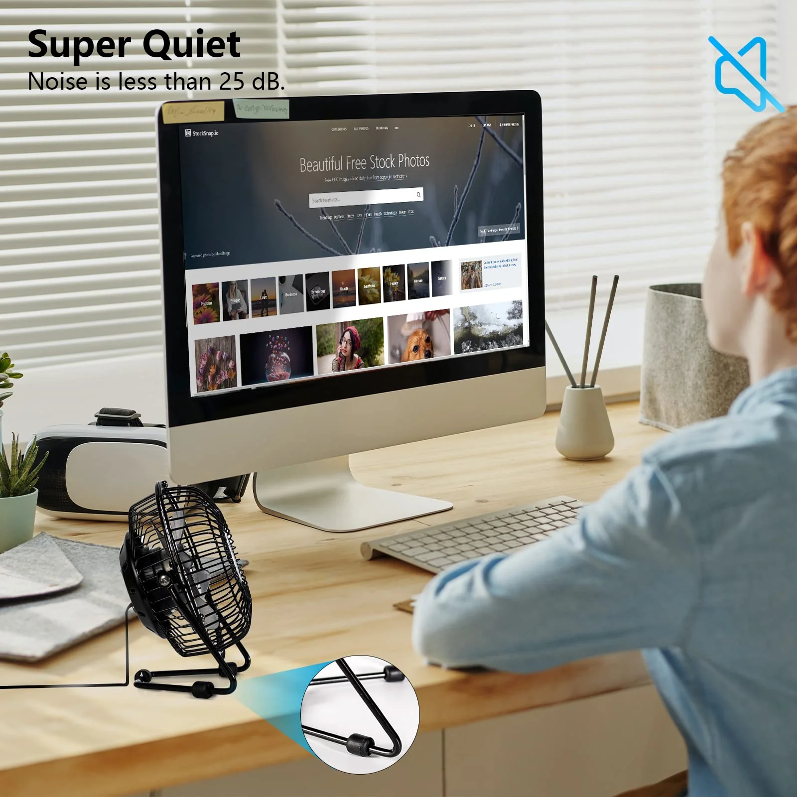 BEESTAR 4 Inch Mini Fan with Metal Construction,Powerful USB Powered,360° Rotation desk Personal Cooling Usb fans small quiet for Home Office Bedroom Black - Image 2
