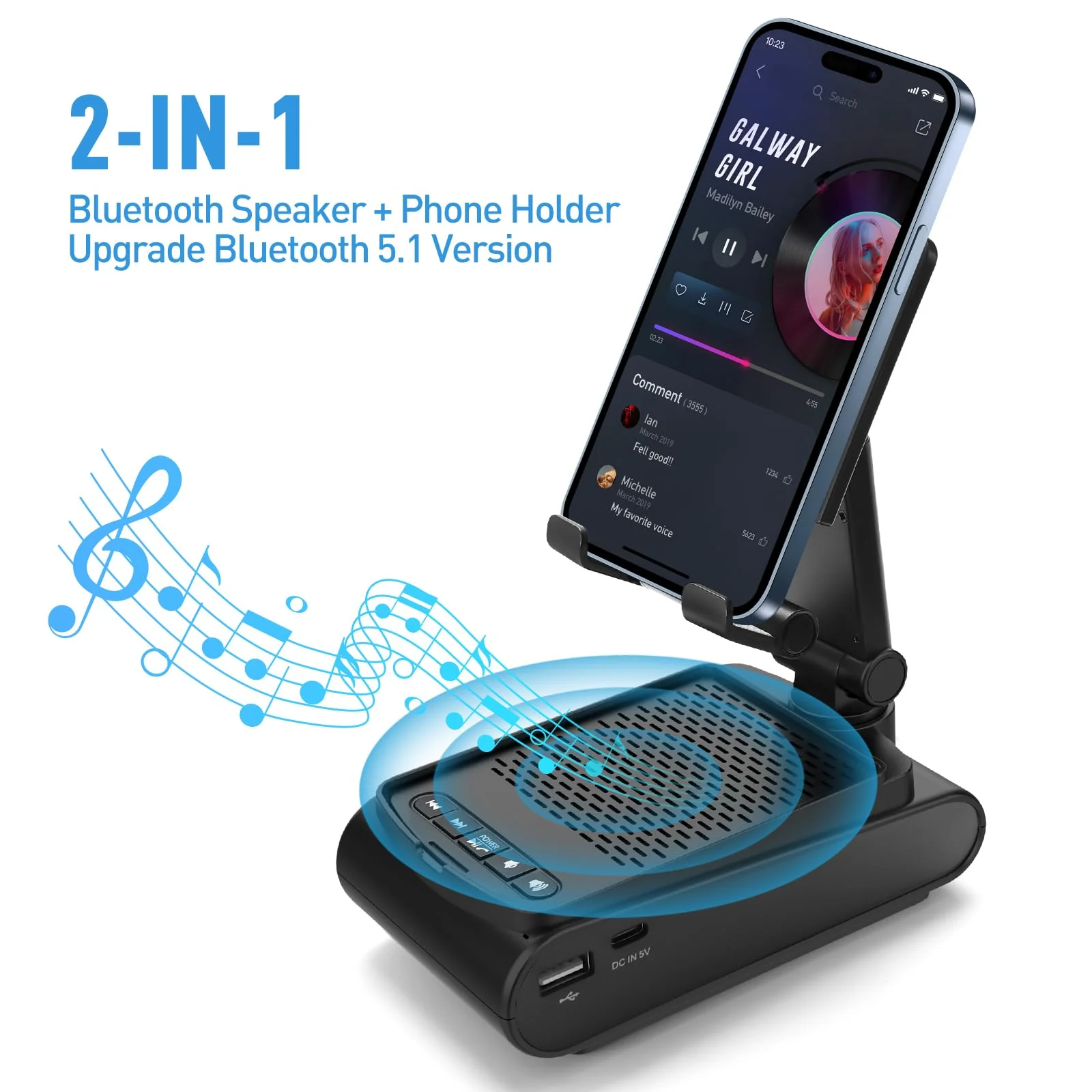 Birthday Gifts for Men, Cell Phone Stand with Wireless Bluetooth Speaker and Anti-Slip Base HD Surround Sound with iPhone/ipad/Samsung Galaxy, Valentines Day Gifts for Him, Cool Gadgets for Men - Image 3