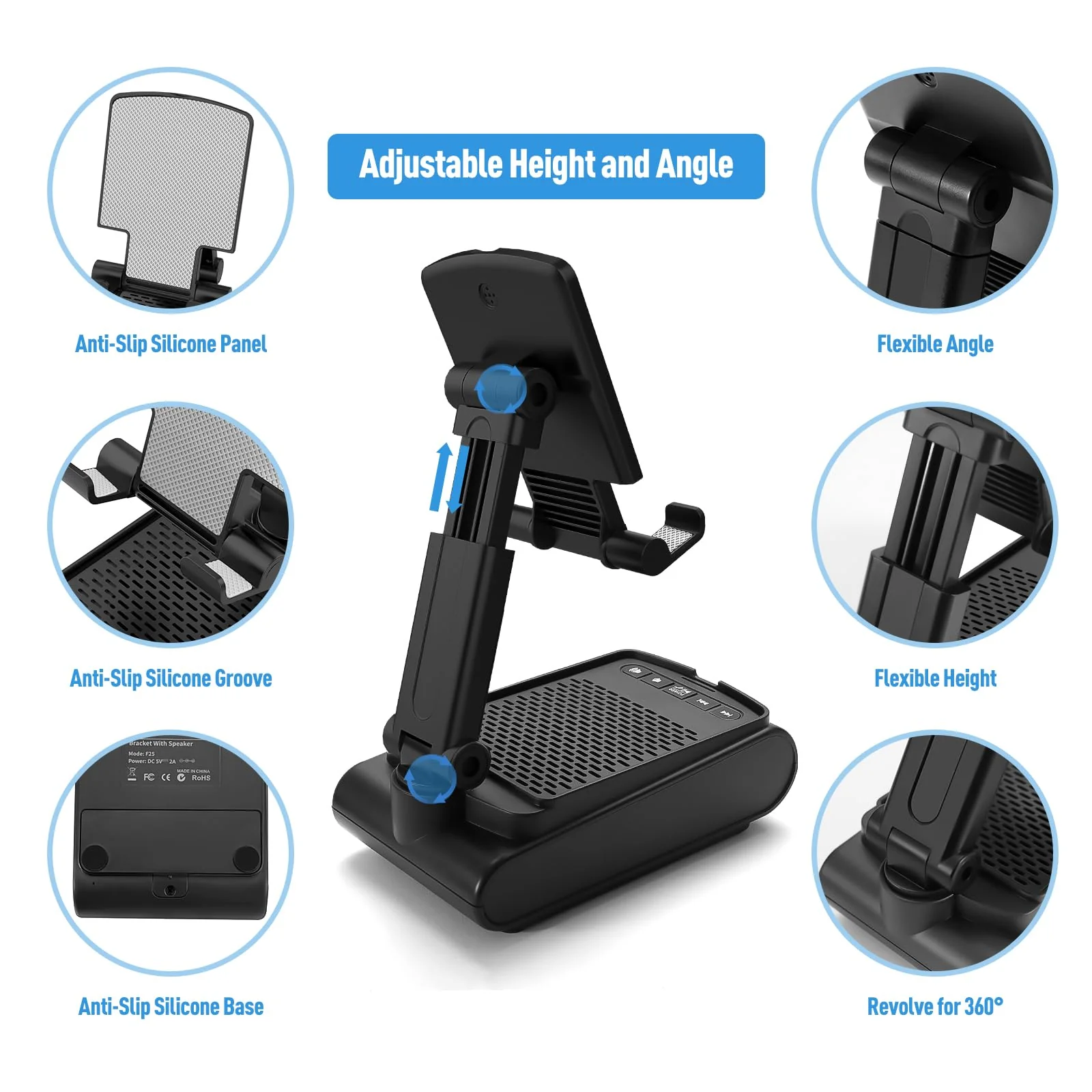 Birthday Gifts for Men, Cell Phone Stand with Wireless Bluetooth Speaker and Anti-Slip Base HD Surround Sound with iPhone/ipad/Samsung Galaxy, Valentines Day Gifts for Him, Cool Gadgets for Men - Image 5