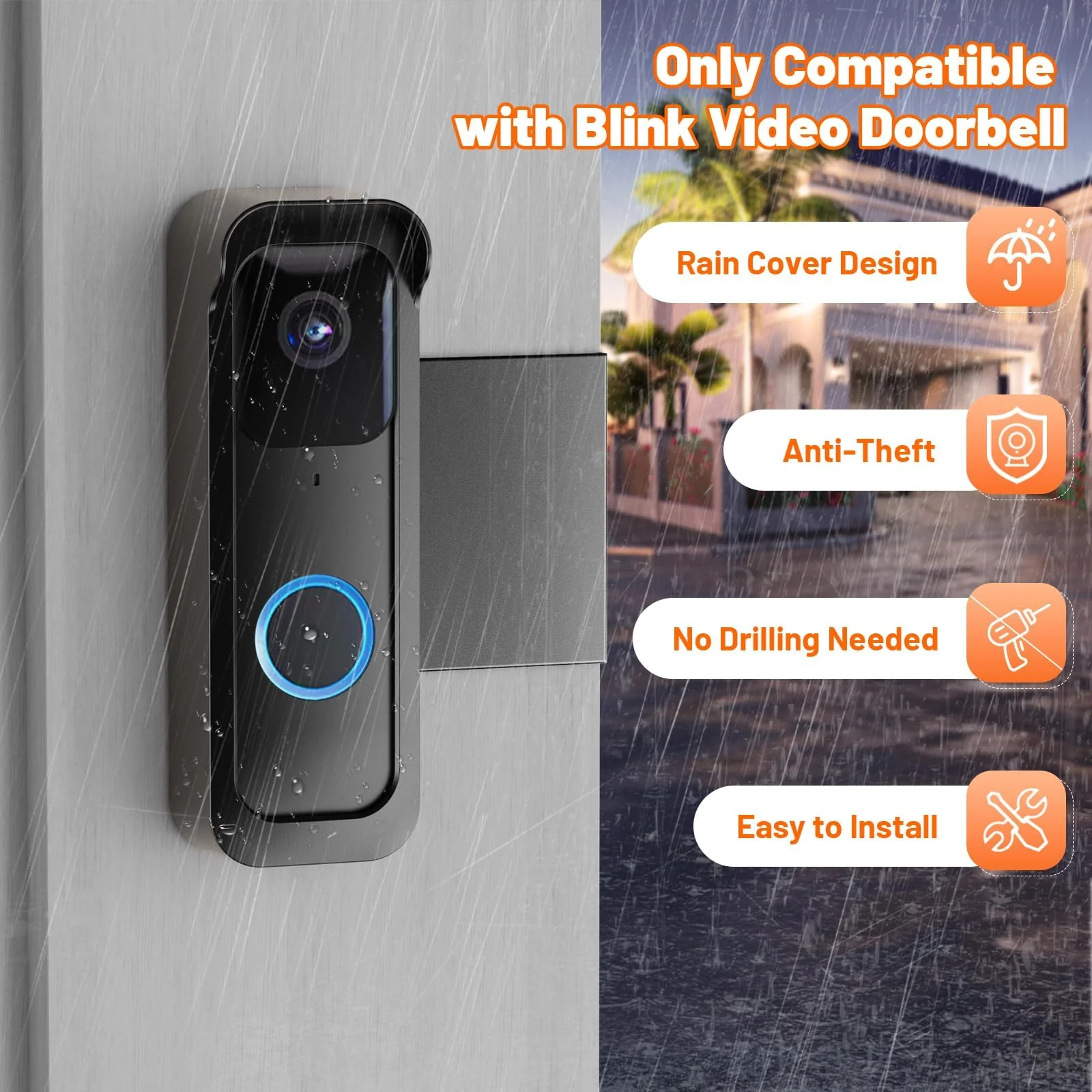 Blink Doorbell Mount, Anti-Theft Doorbell Mount for Blink Doorbell Camera, No Block Sensor & Night Vision Blink Camera Mount, Blink Outdoor Camera Bracket with Rain Cover Black - Image 6
