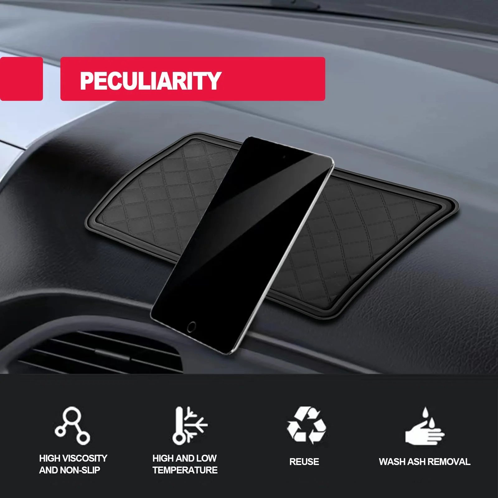 Car Dashboard Rubber Anti-Slip 10.4"x 5.9" Pad -Multifunctional Universal Car Magic Dashboard Sticky Adhesive Mat for Cell Phones, Sunglasses, Keys, Coin and More Use 26.5*15cm - Image 4