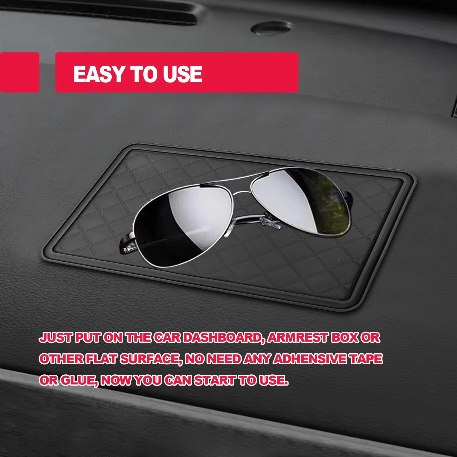 Car Dashboard Rubber Anti-Slip 10.4"x 5.9" Pad -Multifunctional Universal Car Magic Dashboard Sticky Adhesive Mat for Cell Phones, Sunglasses, Keys, Coin and More Use 26.5*15cm - Image 6