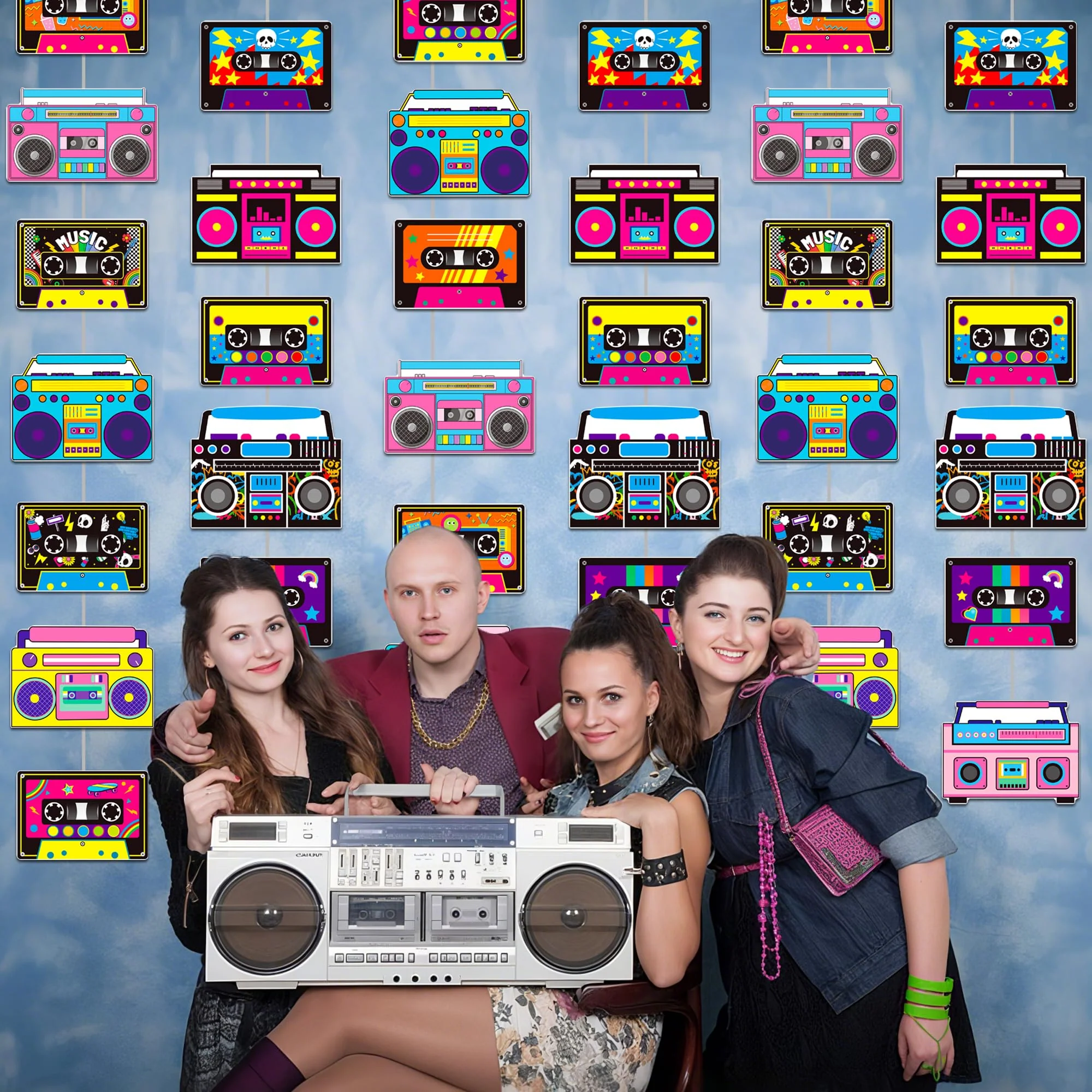 Cassette Tape and Boom Box Garlands 6PCS 80s Party Decorations Retro Radio Cassette Tape Paper Garland Banners 1980s Hanging Decor for 70s 90s Hip Hop Theme Birthday Party Supplies - Image 7