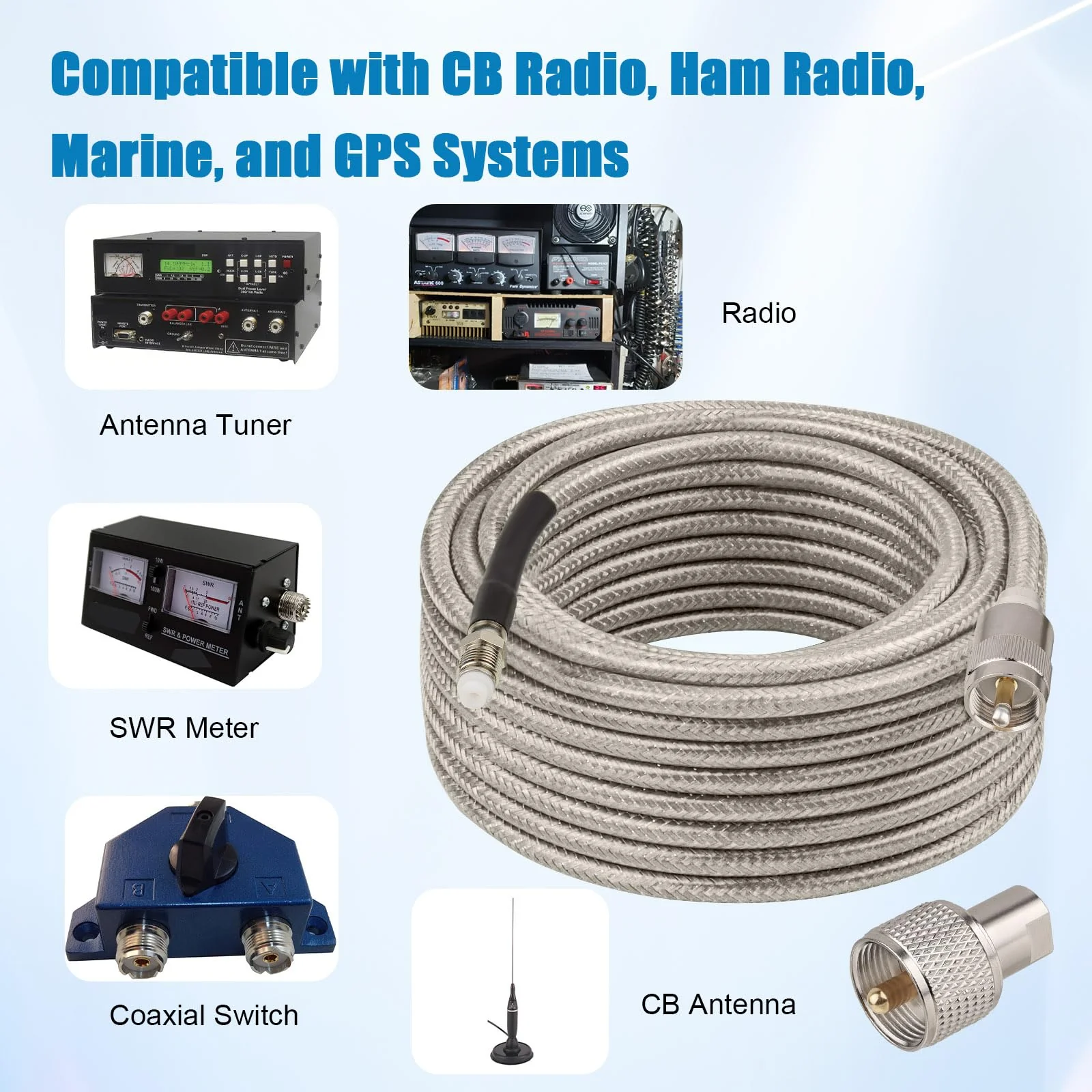CB Coax Cable 12FT, RG8X FME Female to UHF PL-259 Male with FME Male to PL-259 Adapter, Low Loss RF Coaxial Cable for Antenna, CB Radio, Ham Radio, Marine, Mobile, and GPS Systems - Image 6