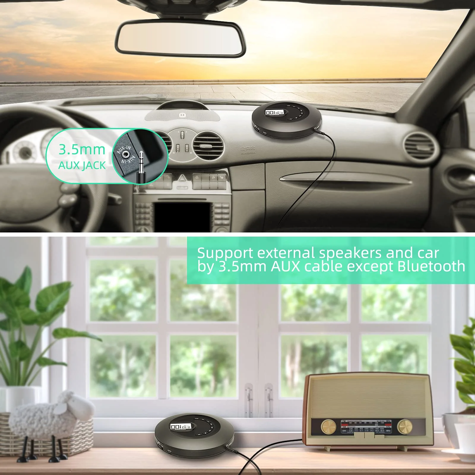 CD Player Portable, Rechargeable Portable CD Player for Car and Travel, Walkman CD Player with Headphone and Anti-Skip/Shockproof, Personal CD Player with LCD Display, AUX Cable, Backlight Black - Image 4