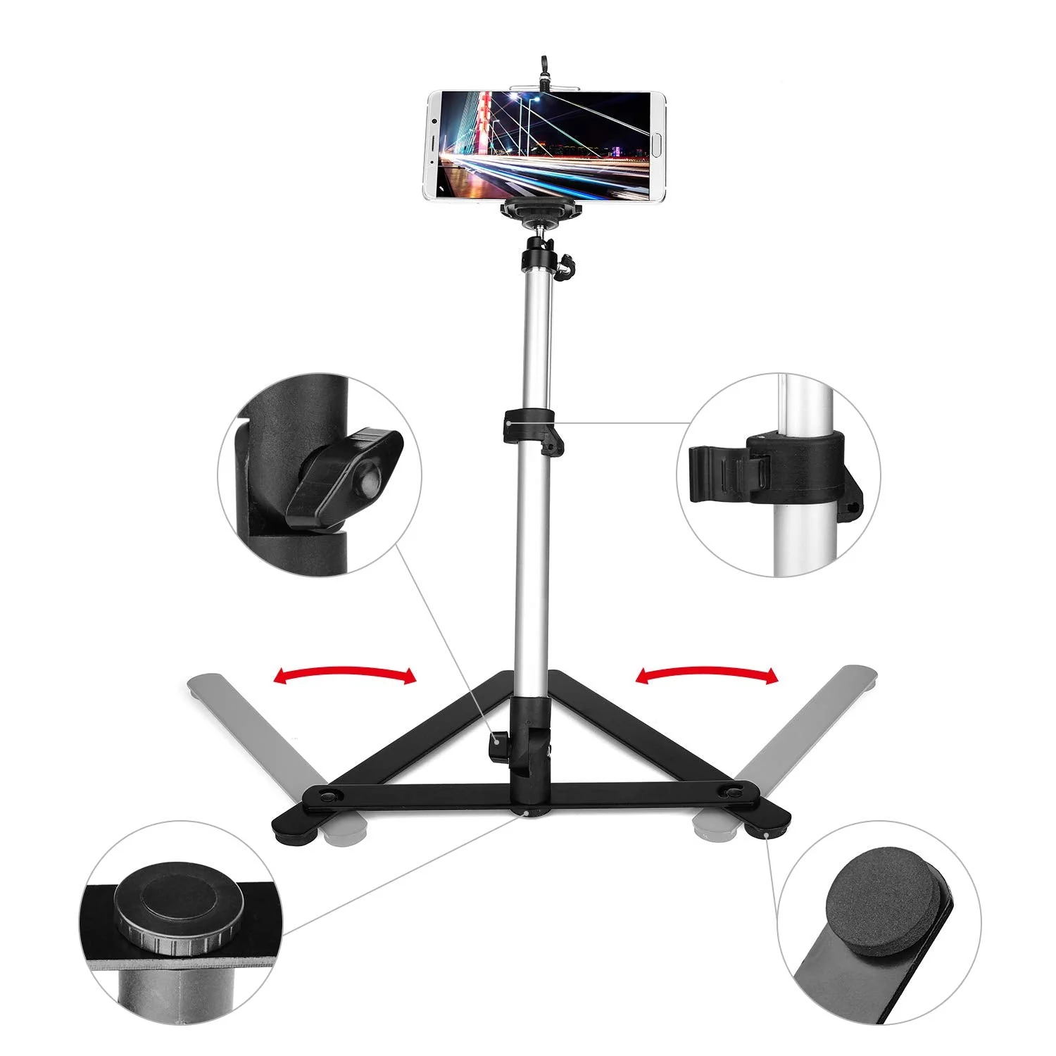 ChromLives Photo Copy Stand Pico Projector Stand with Phone Clamp Overhead Phone Mount Phone Stand Mini Tripod Adjustable Tabletop Monopod Stand Compatible with Smart-Phone Pic Projector - Image 4