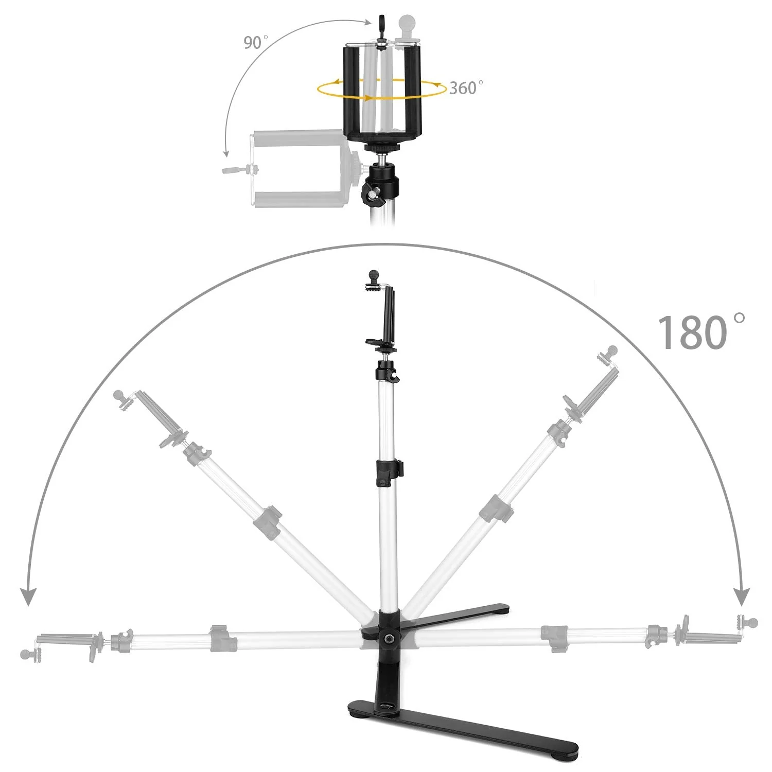 ChromLives Photo Copy Stand Pico Projector Stand with Phone Clamp Overhead Phone Mount Phone Stand Mini Tripod Adjustable Tabletop Monopod Stand Compatible with Smart-Phone Pic Projector - Image 6