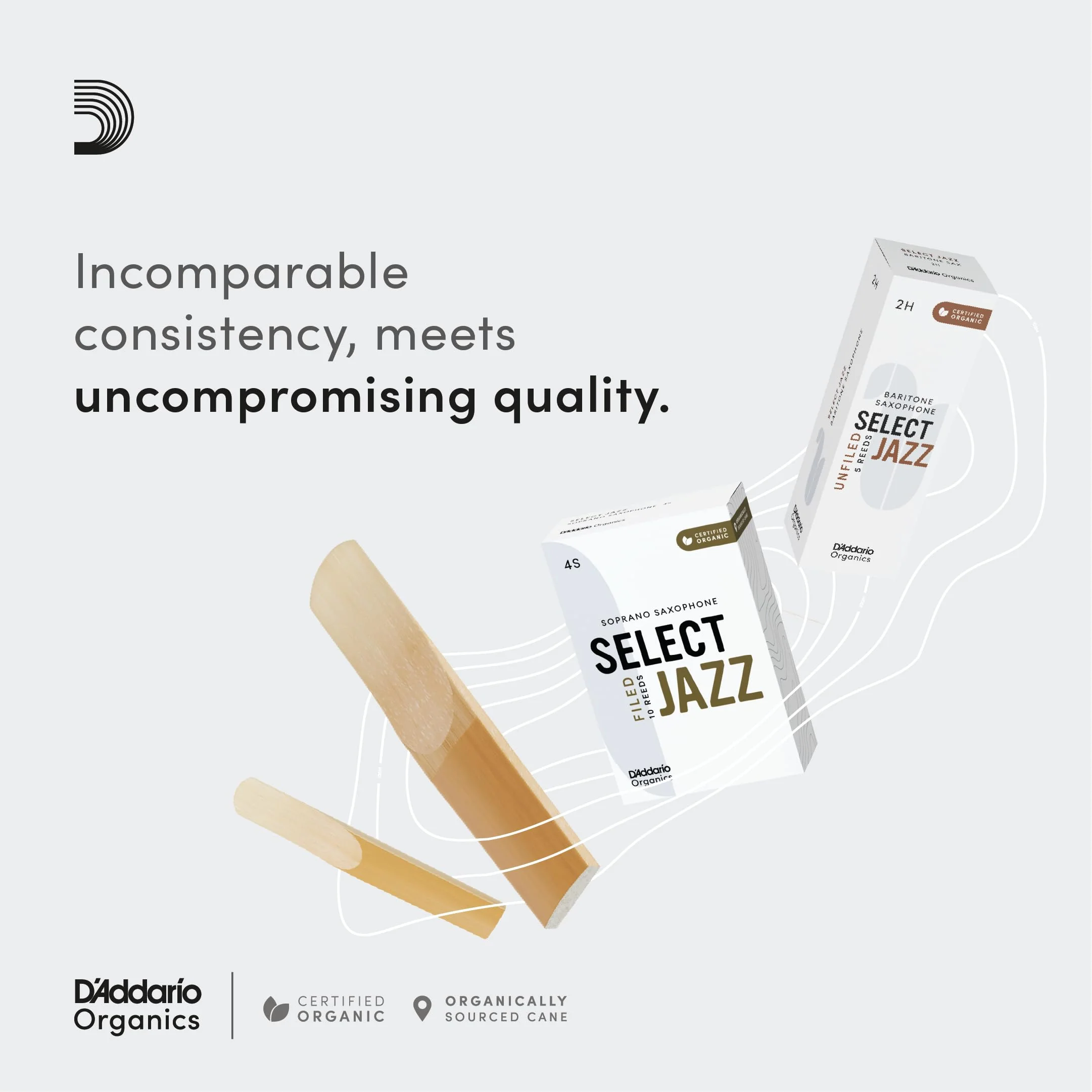 D’Addario Woodwinds - Organic Select Jazz Soprano Saxophone Reeds - Soprano Sax Reeds - Individually Sealed - Unfiled, Hard, Strength 2, 3-Pack - Image 4