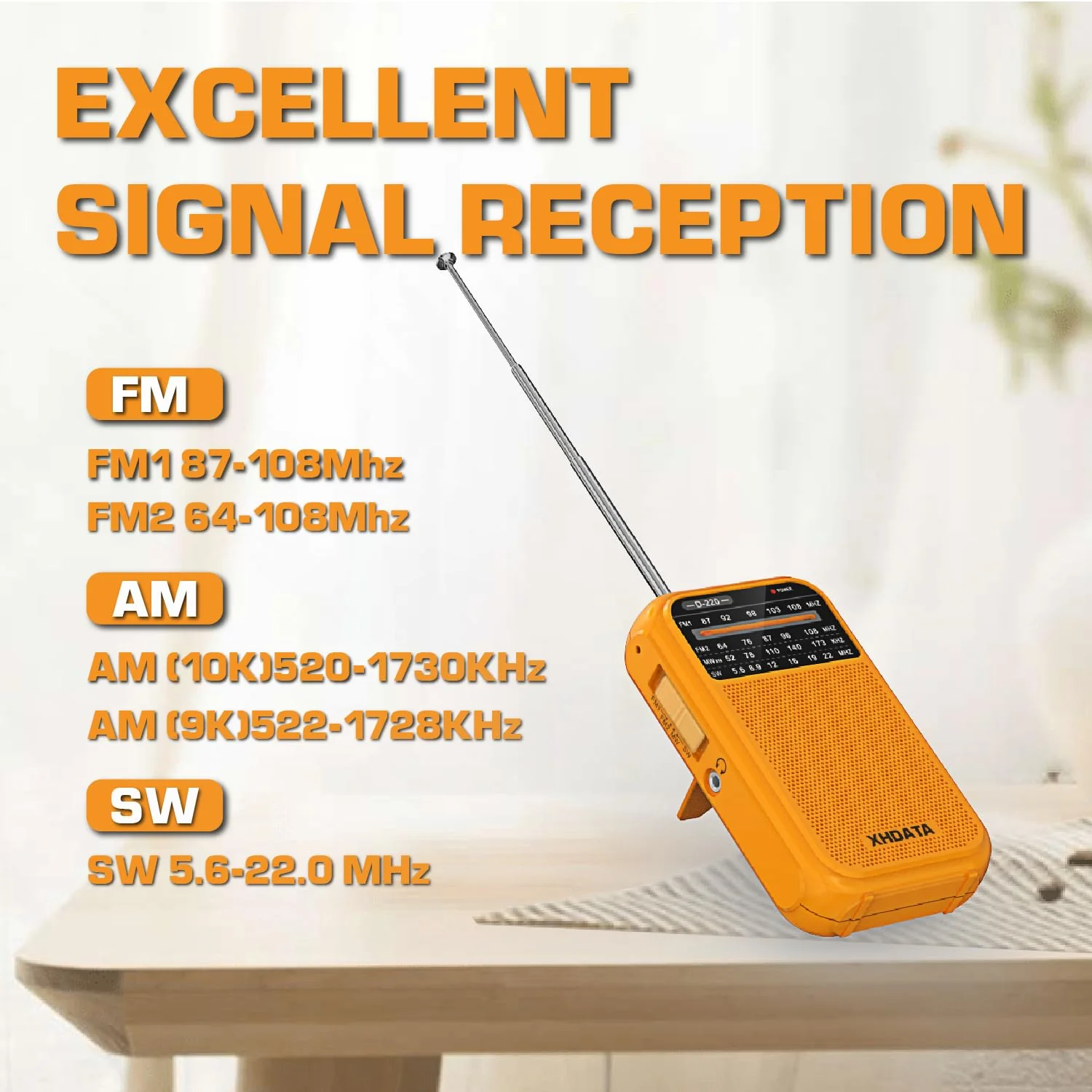 D220 Portable Radio AM FM SW Shortwave Radio Receiver Pocket Radio, 2 AA Battery Operated, Transistor Radio with Excellent Reception for Gift, Family, Elder (Orange) Orange - Image 3