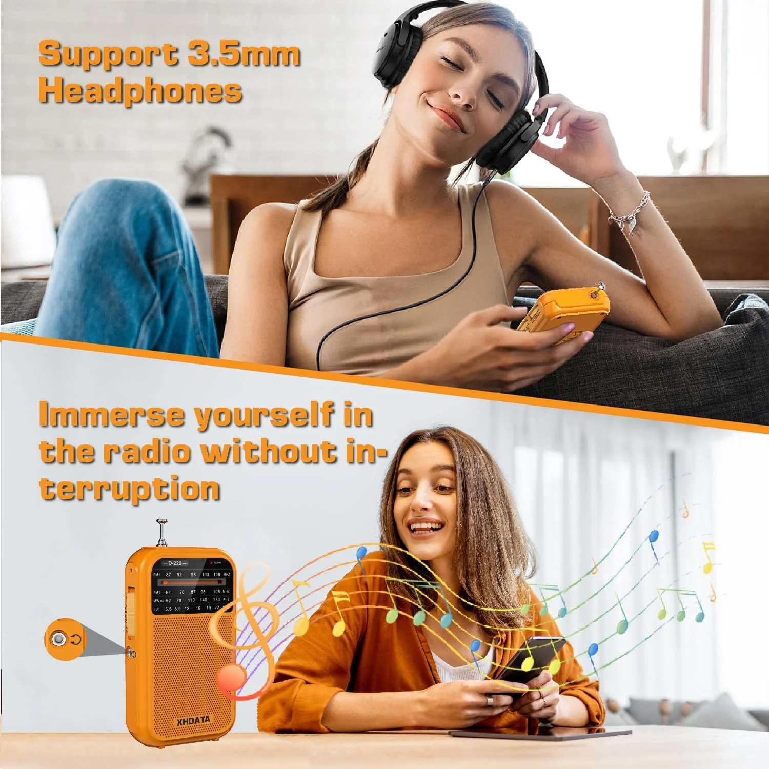 D220 Portable Radio AM FM SW Shortwave Radio Receiver Pocket Radio, 2 AA Battery Operated, Transistor Radio with Excellent Reception for Gift, Family, Elder (Orange) Orange - Image 5