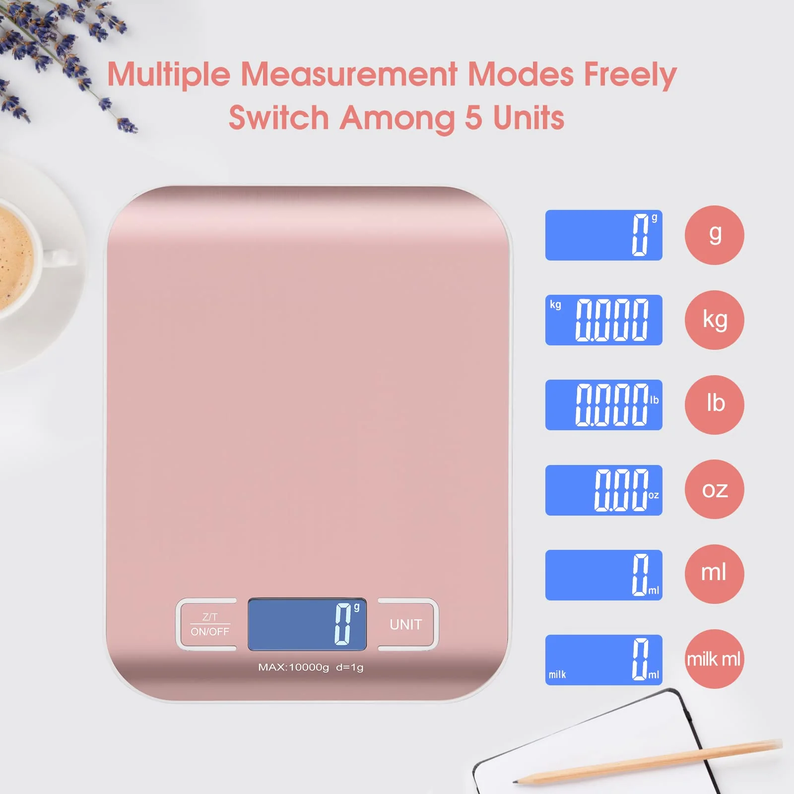 Digital Shipping Scale, Kitchen Scale, Stainless Steel Accurate 10kg/1g Portable Rechargeable Small Postal Scale for Packages, Small Business, Handmade, Liquids, Jewelry, Boutique(Rose Gold) Rose gold Rechargeable(10kg/1g) - Image 3