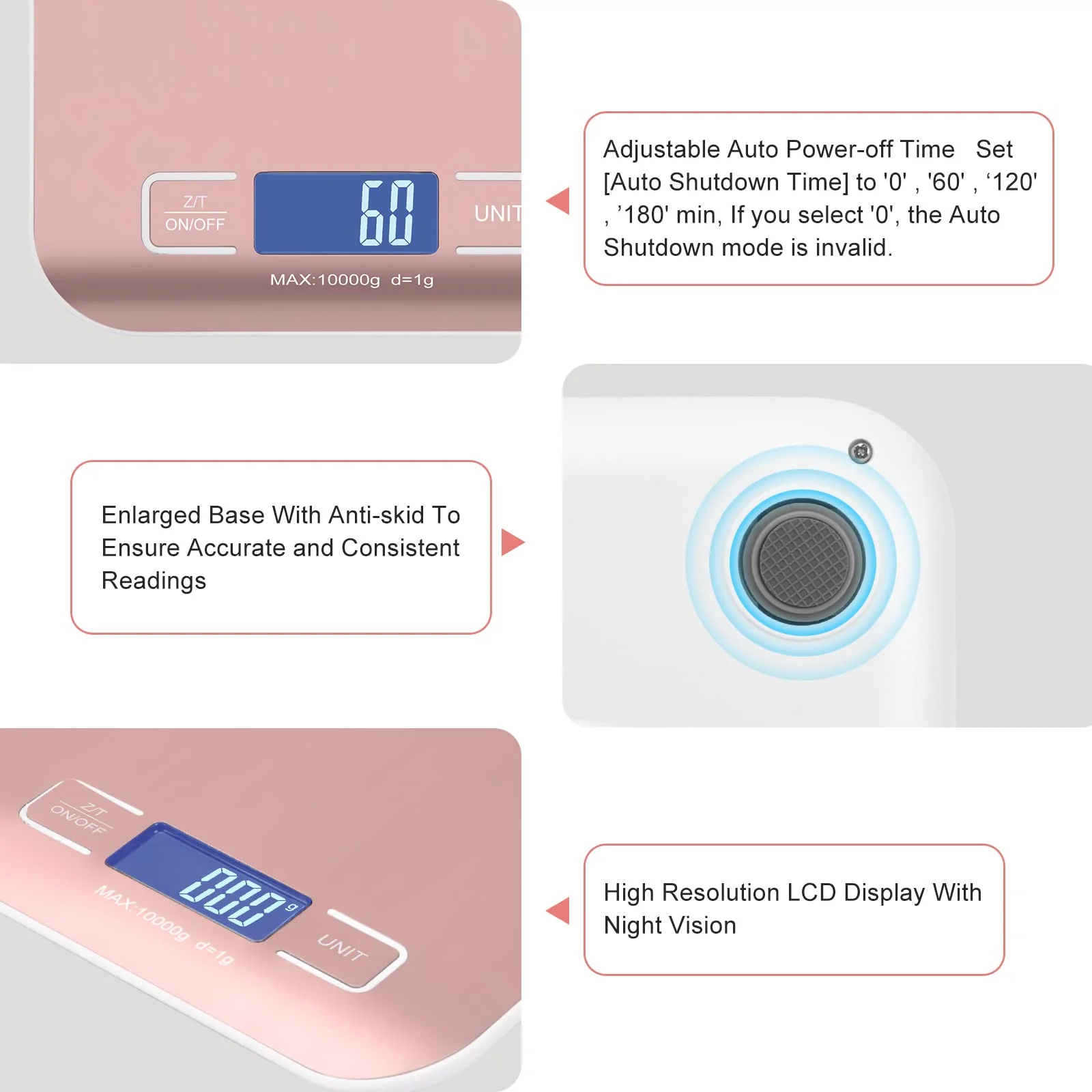 Digital Shipping Scale, Kitchen Scale, Stainless Steel Accurate 10kg/1g Portable Rechargeable Small Postal Scale for Packages, Small Business, Handmade, Liquids, Jewelry, Boutique(Rose Gold) Rose gold Rechargeable(10kg/1g) - Image 4