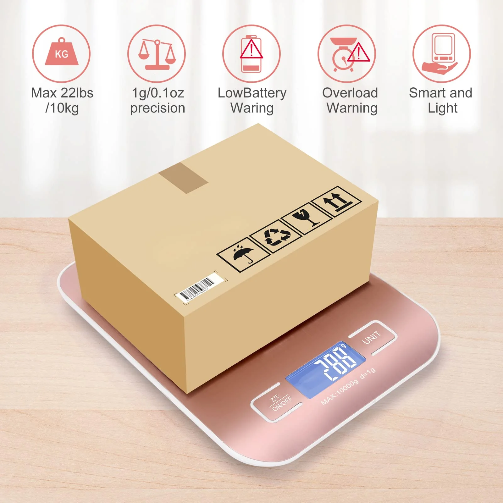 Digital Shipping Scale, Kitchen Scale, Stainless Steel Accurate 10kg/1g Portable Rechargeable Small Postal Scale for Packages, Small Business, Handmade, Liquids, Jewelry, Boutique(Rose Gold) Rose gold Rechargeable(10kg/1g) - Image 5