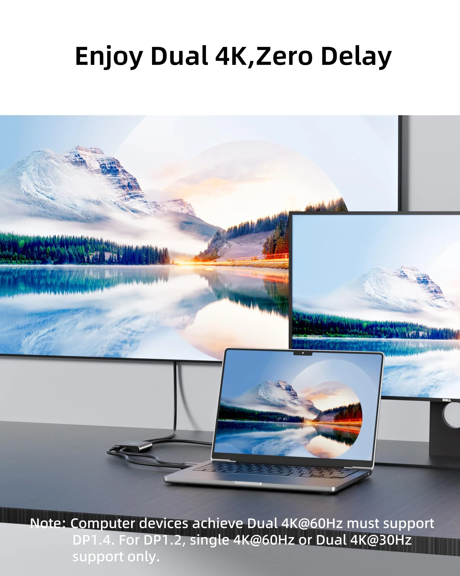 Displayport to Dual Displayport Splitter Adapter,4K60Hz MST Displayport hub 1 in 2 Out Display Port for Dual Monitors,DP1.4 Display Port Splitter for Desktop, Laptop,Extend Display - Image 5