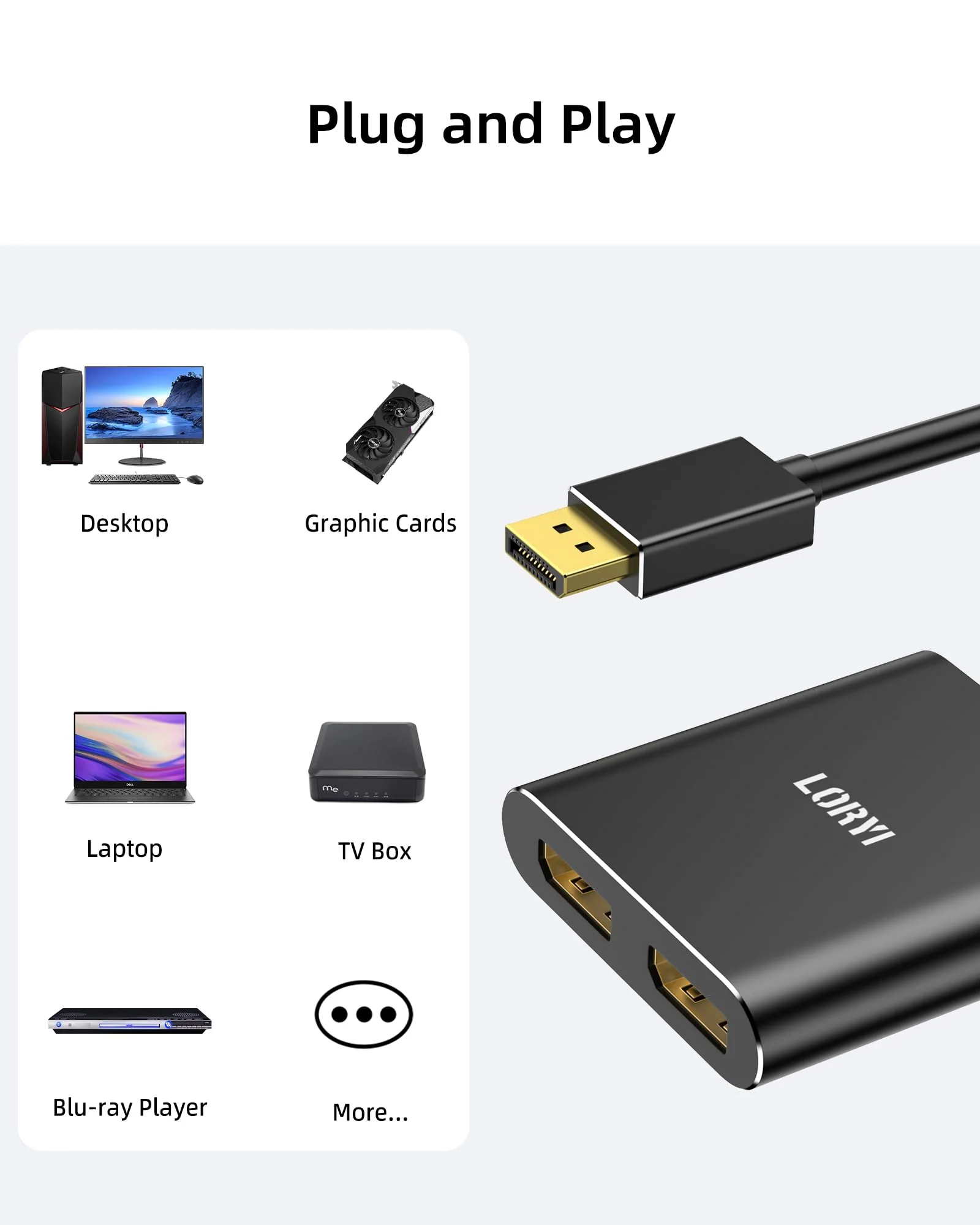 Displayport to Dual Displayport Splitter Adapter,4K60Hz MST Displayport hub 1 in 2 Out Display Port for Dual Monitors,DP1.4 Display Port Splitter for Desktop, Laptop,Extend Display - Image 7