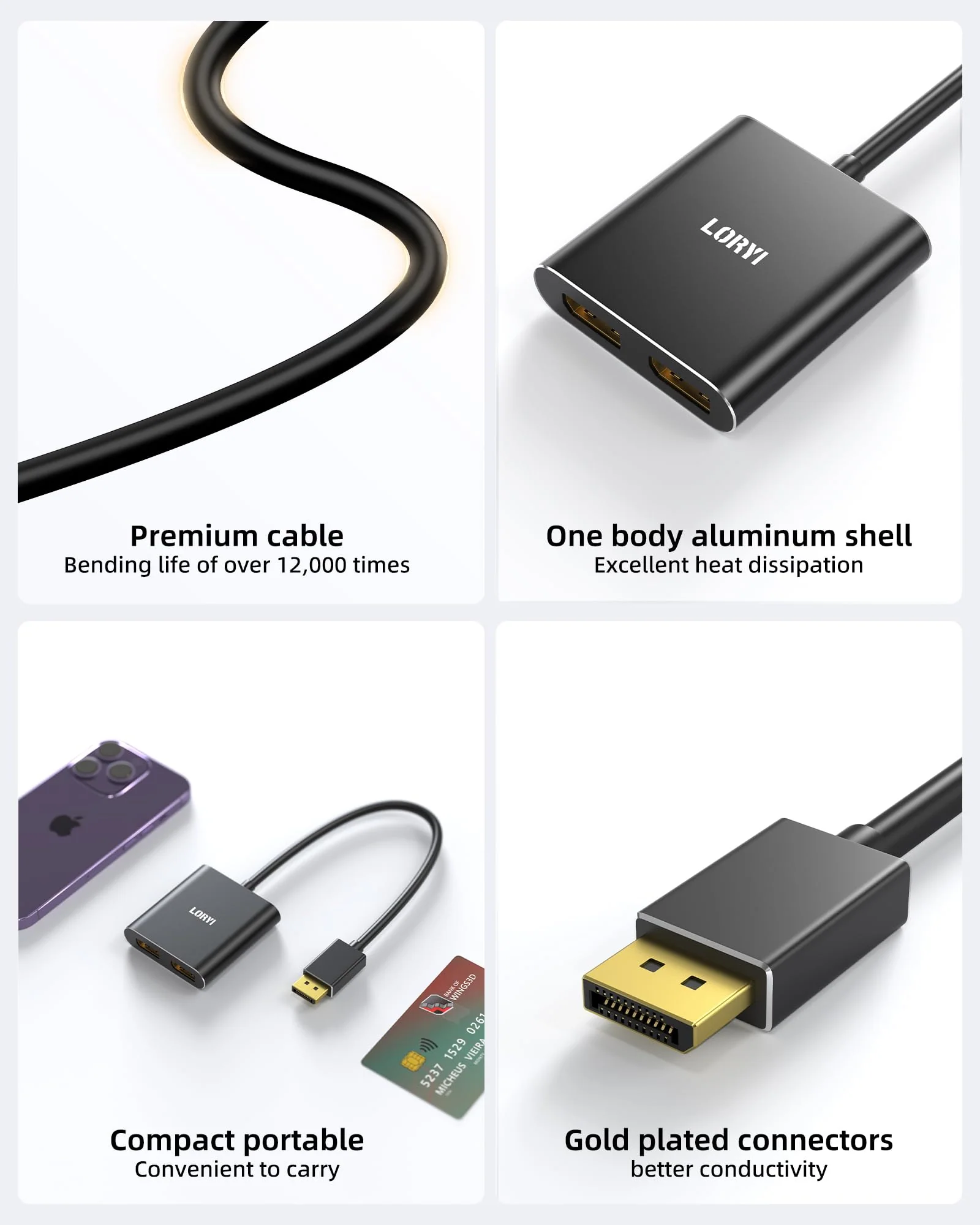 Displayport to Dual Displayport Splitter Adapter,4K60Hz MST Displayport hub 1 in 2 Out Display Port for Dual Monitors,DP1.4 Display Port Splitter for Desktop, Laptop,Extend Display - Image 8