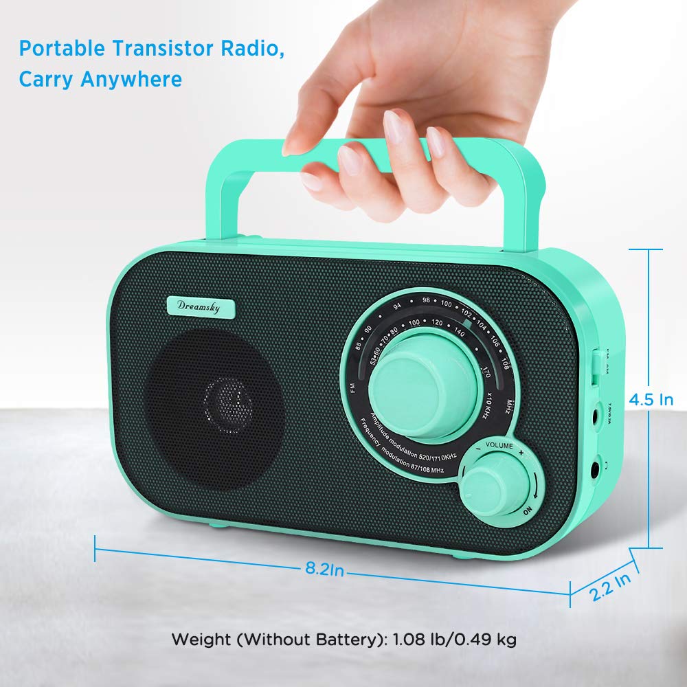 DreamSky AM FM Portable Radio Plug in Wall or Battery Operated for Home & Outdoor, Strong Reception, Large Dial Easy to Use, Transistor Antenna, Headphone Jack, Small Gifts for Seniors Elderly Green - Image 4