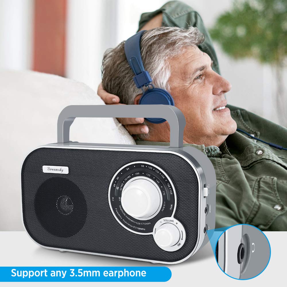 DreamSky AM FM Portable Radio Plug In Wall or Battery Operated for Home & Outdoor, Strong Reception & Sound, Large Dial Easy to Use, Transistor Antenna, Headphone Jack, Small Gifts for Seniors Elderly Grey - Image 6